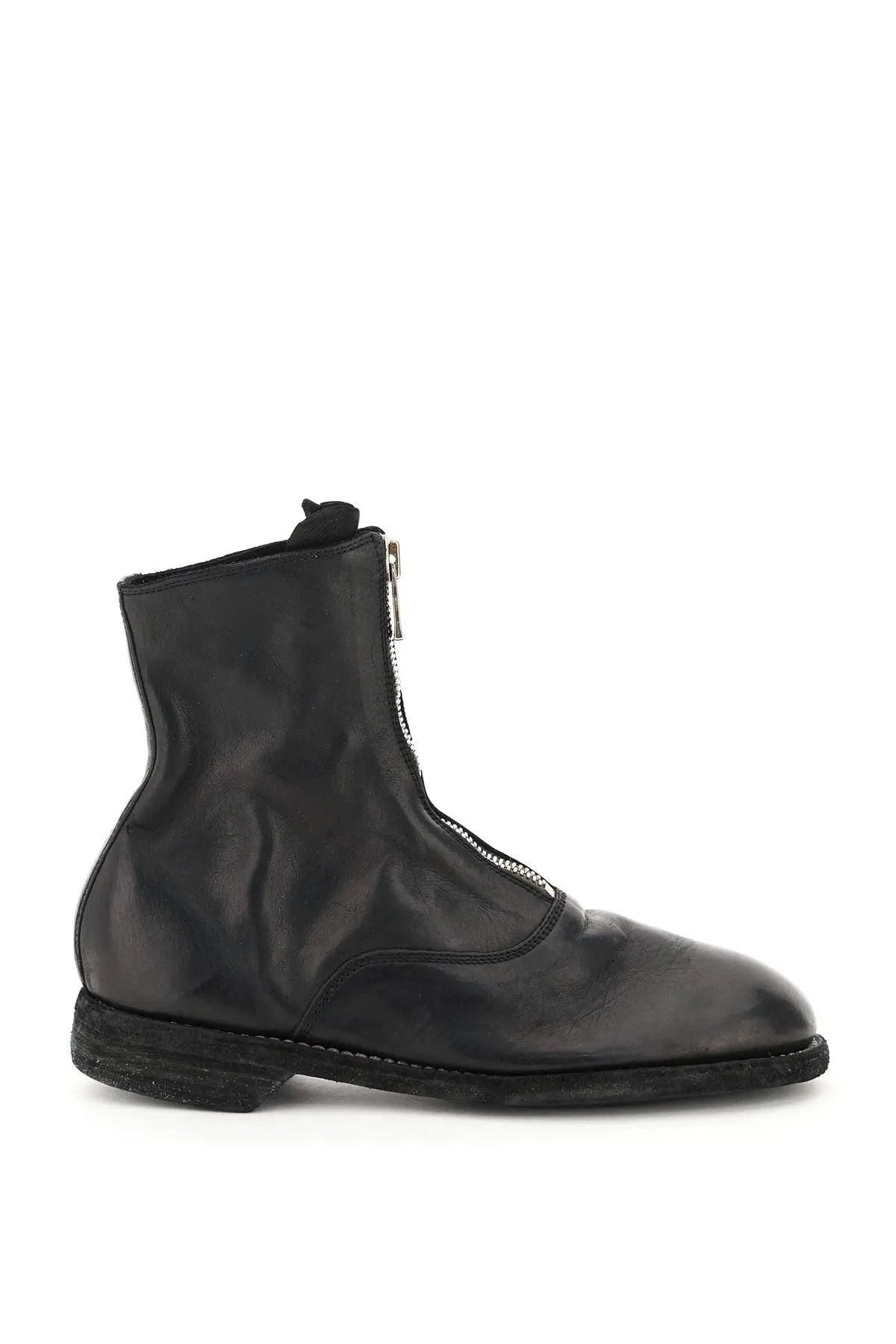 image of Guidi Front Zip Leather Ankle Boots in Black, Women's (Size 6)