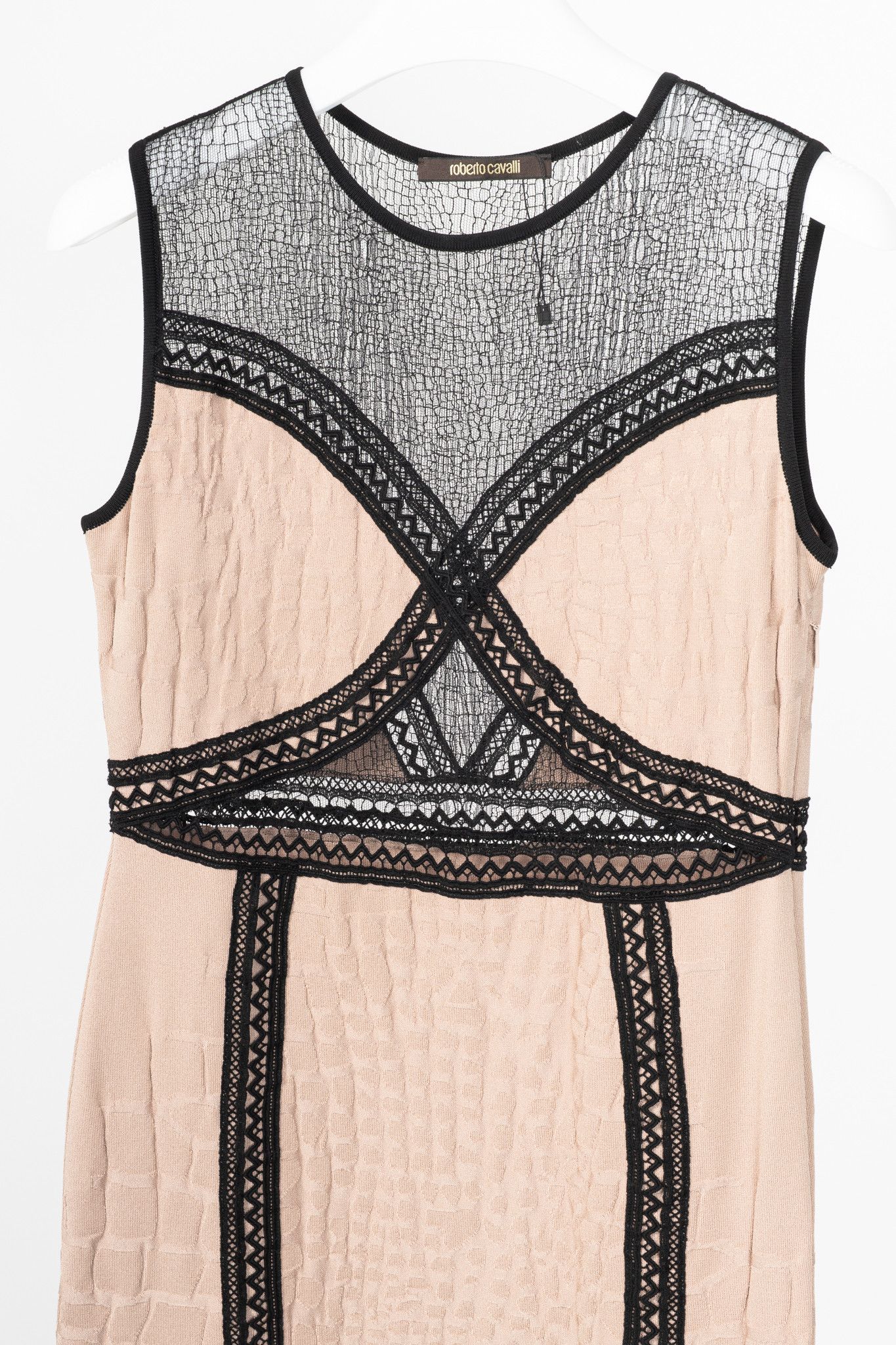 Roberto Cavalli Roberto Cavalli Nude Snakeskin-Jacquard Knit Lace-Trim Dress Size XL / US 12-14 / IT 48-50 - 3 Thumbnail