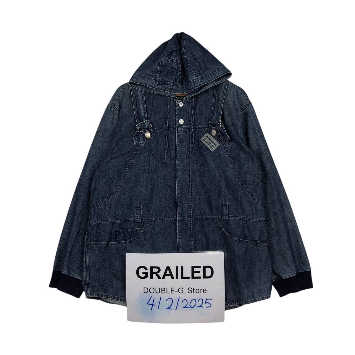 📌Vintage Biker Denim Jacket Drug Store's Big Logo Design