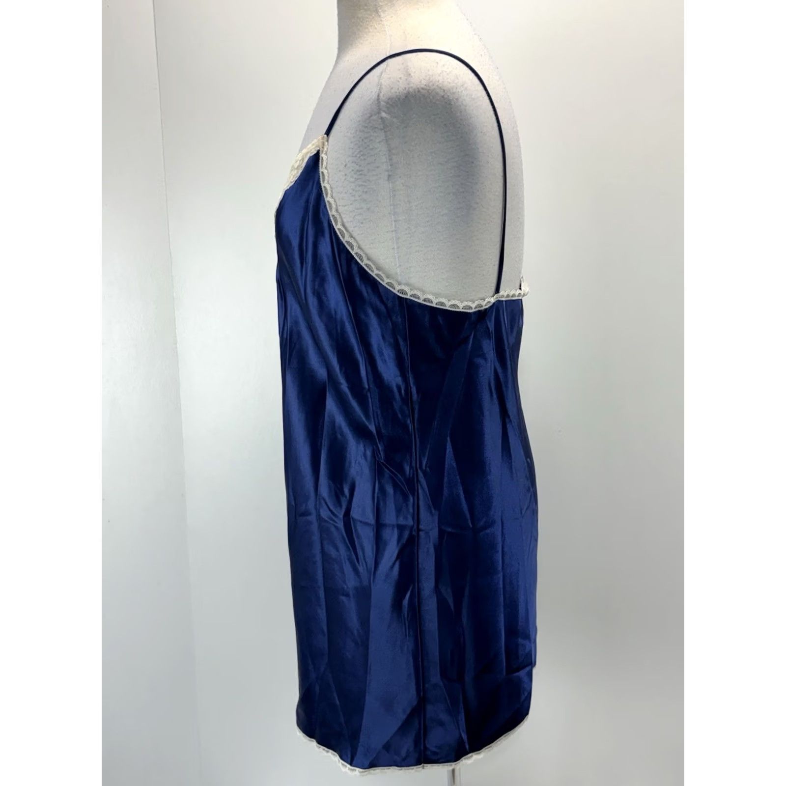 Vintage VINTAGE Lady Manhattan Satin Slip Nightgown L Blue Womens 90s Nightie Satin Nightgown USA Made Lingerie Size ONE SIZE - 2 Thumbnail