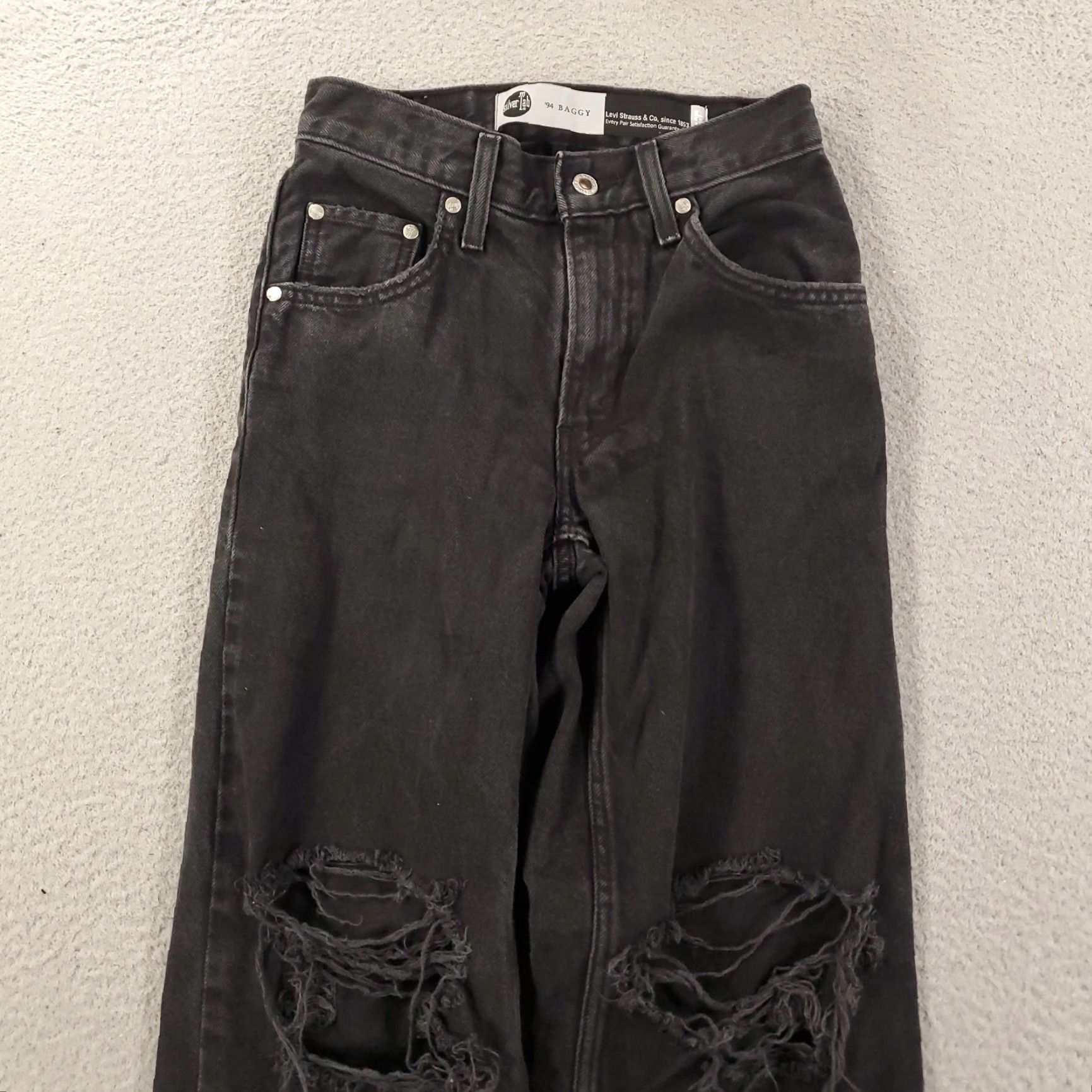Vintage VINTAGE Silvertab Jeans 24x31 Black Distressed 90s Levis Silvertab Slim Baggy Relaxed Women’s Jeans Size 42" / US 20 - 3 Thumbnail