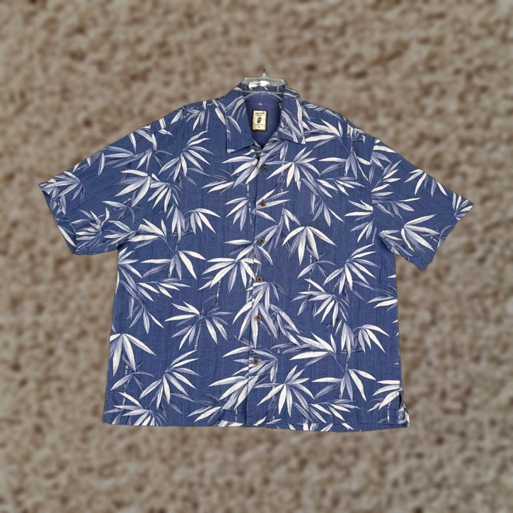 Vintage Jamaica Jaxx Shirt Men 2XL Blue Floral Leaf Hawaiian 100% Silk Button Up Size US XXL / EU 58 / 5 - 1 Thumbnail