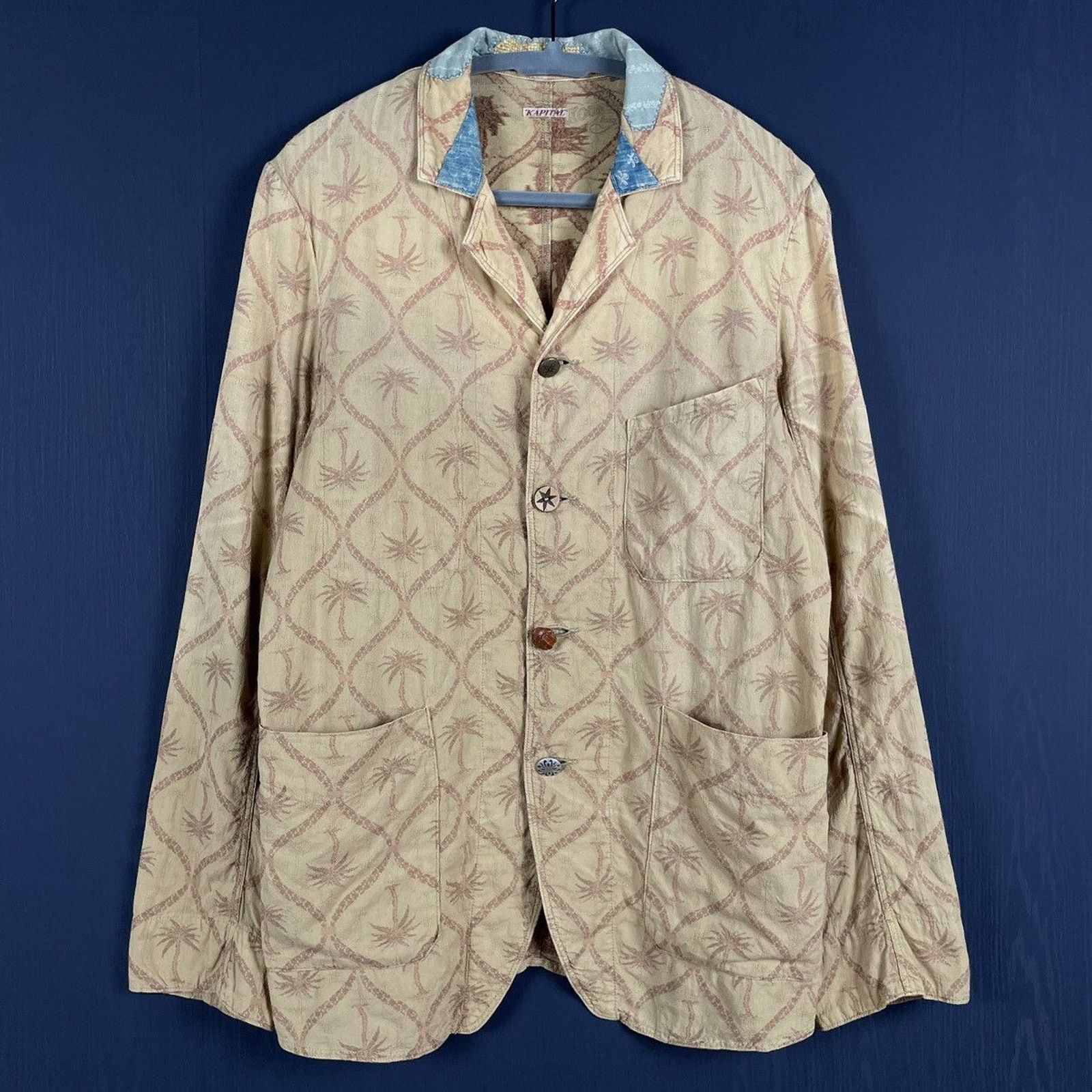 image of Kapital Kountry Palm Trees Boro/patchwork Chore Jacket in Tan, Men's (Size Medium)