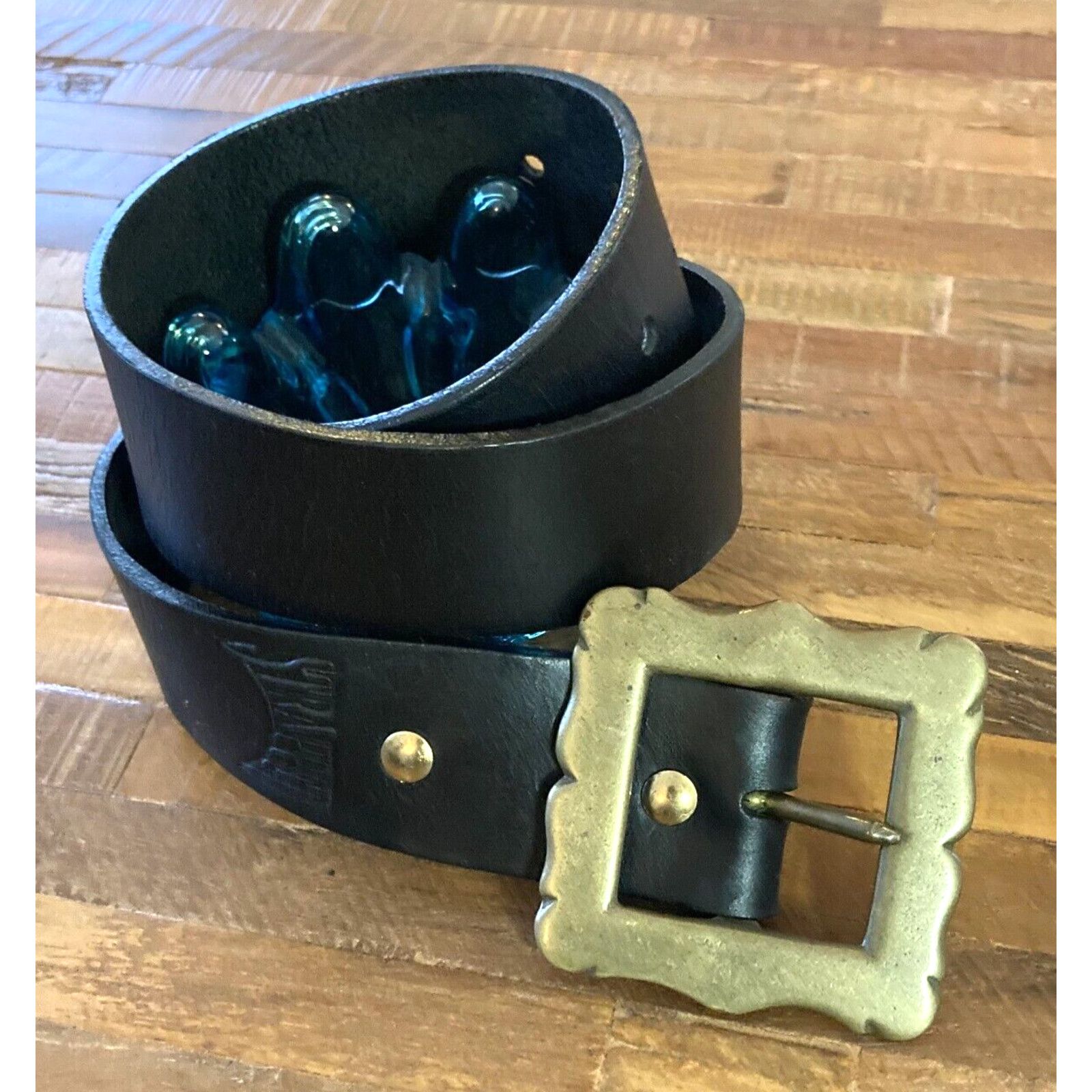 Vintage Vintage 90's Brass & Leather Belt by Strapped, worn 2x. Size ONE SIZE - 1 Thumbnail