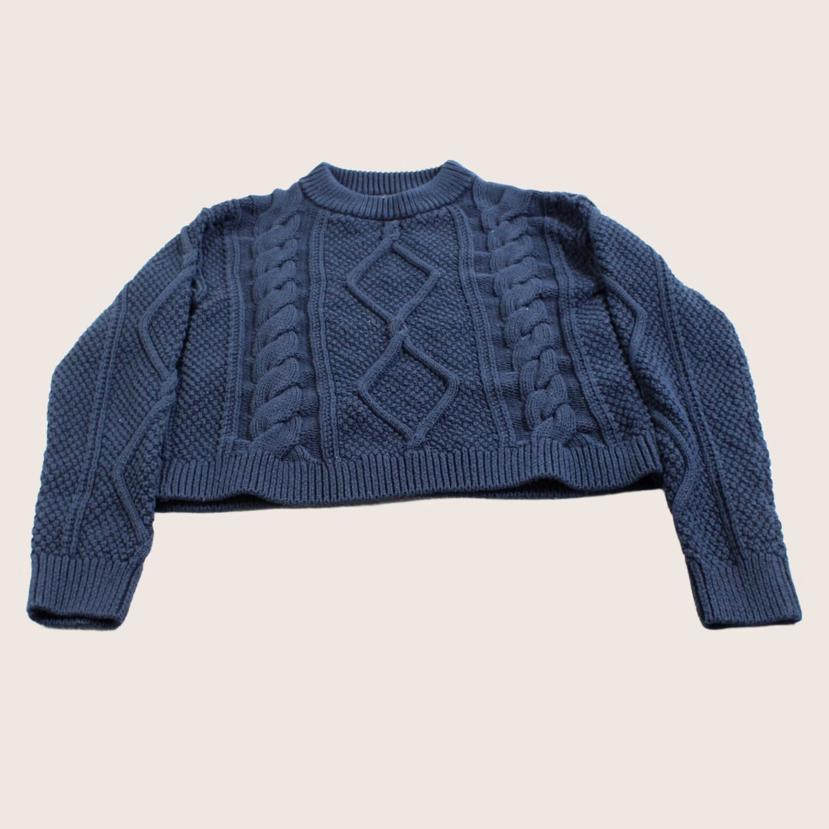 Quince Quince Sweater Women XS Blue Cable Knit Organic Cotton Cropped Chunky Cozy Comfy Size XS / US 0-2 / IT 36-38 - 1 Thumbnail
