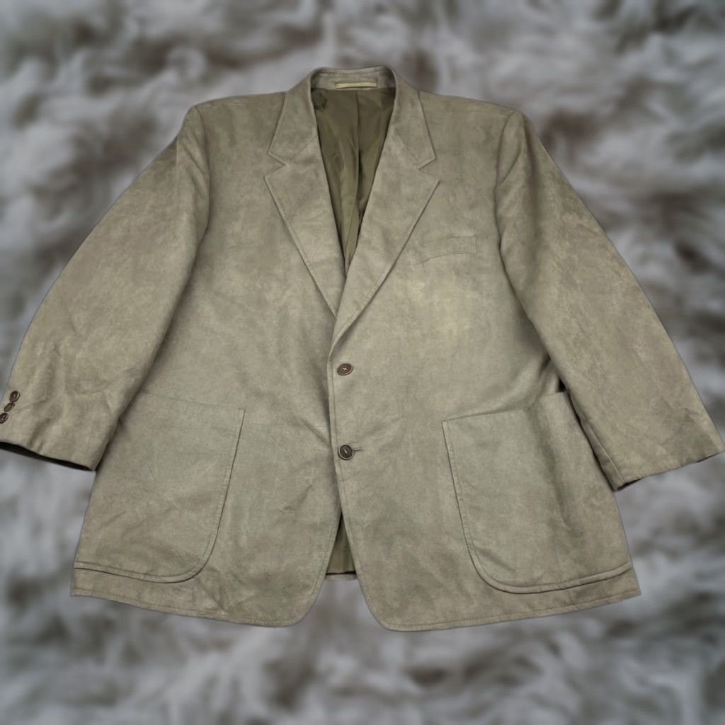 Vintage Canda Men’s Faux Suede Blazer Jacket Beige 48R Two-Button Notch Lapel Mens Regular Jacket Blazer Vintage No Size 48R - 1 Thumbnail