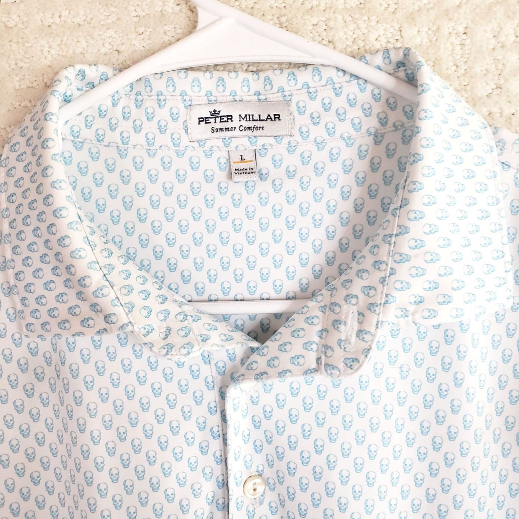Peter Millar Peter Millar Summer Comfort Shirt Mens L White Polo Stretch Skull Geometric Pattern Golf Tee Size US L / EU 52-54 / 3 - 4 Thumbnail