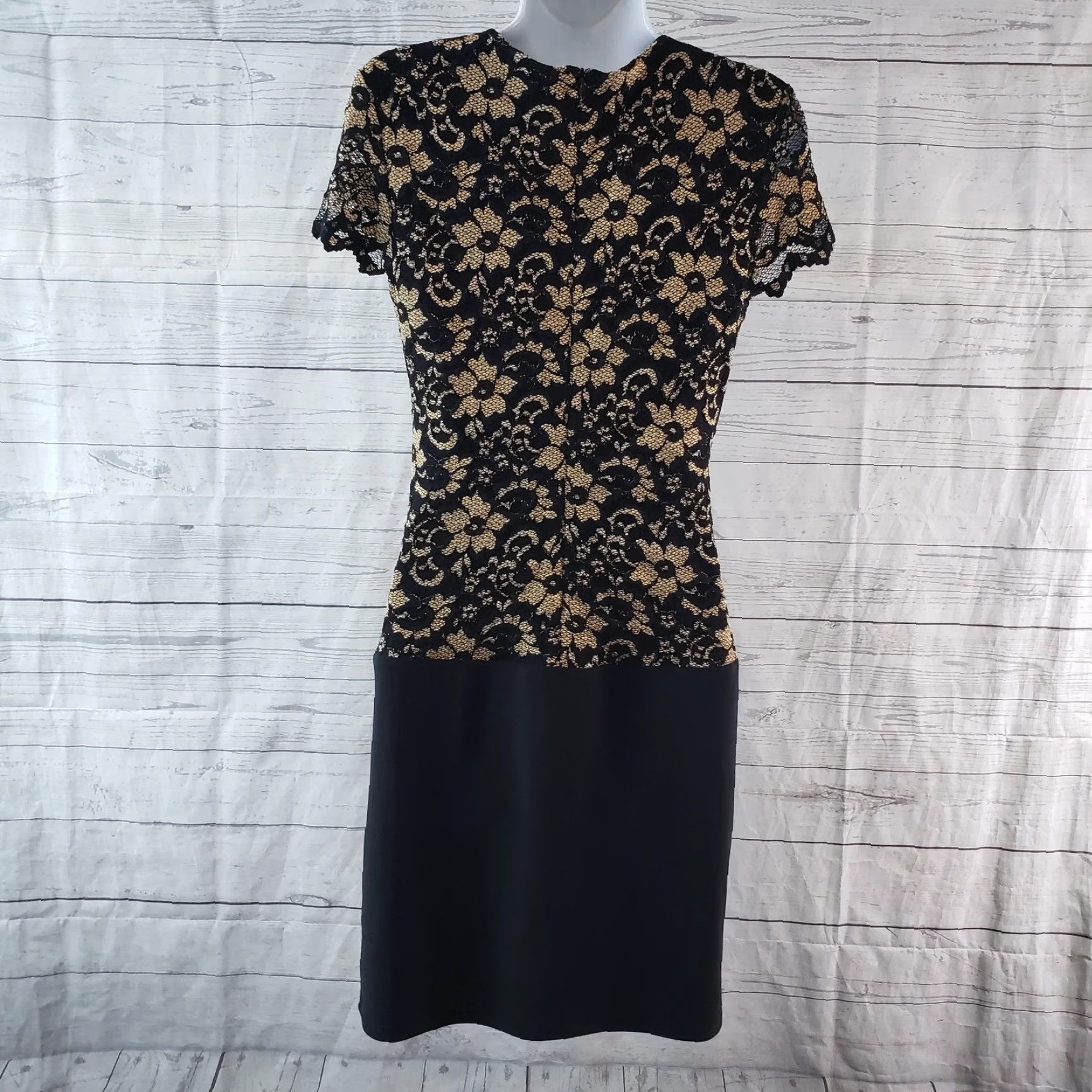 Joseph Ribkoff Joseph Ribkoff Womens Dress Sz 6 Black Gold Lace Floral Short Sleeve Size 28" / US 6 / IT 42 - 4 Thumbnail