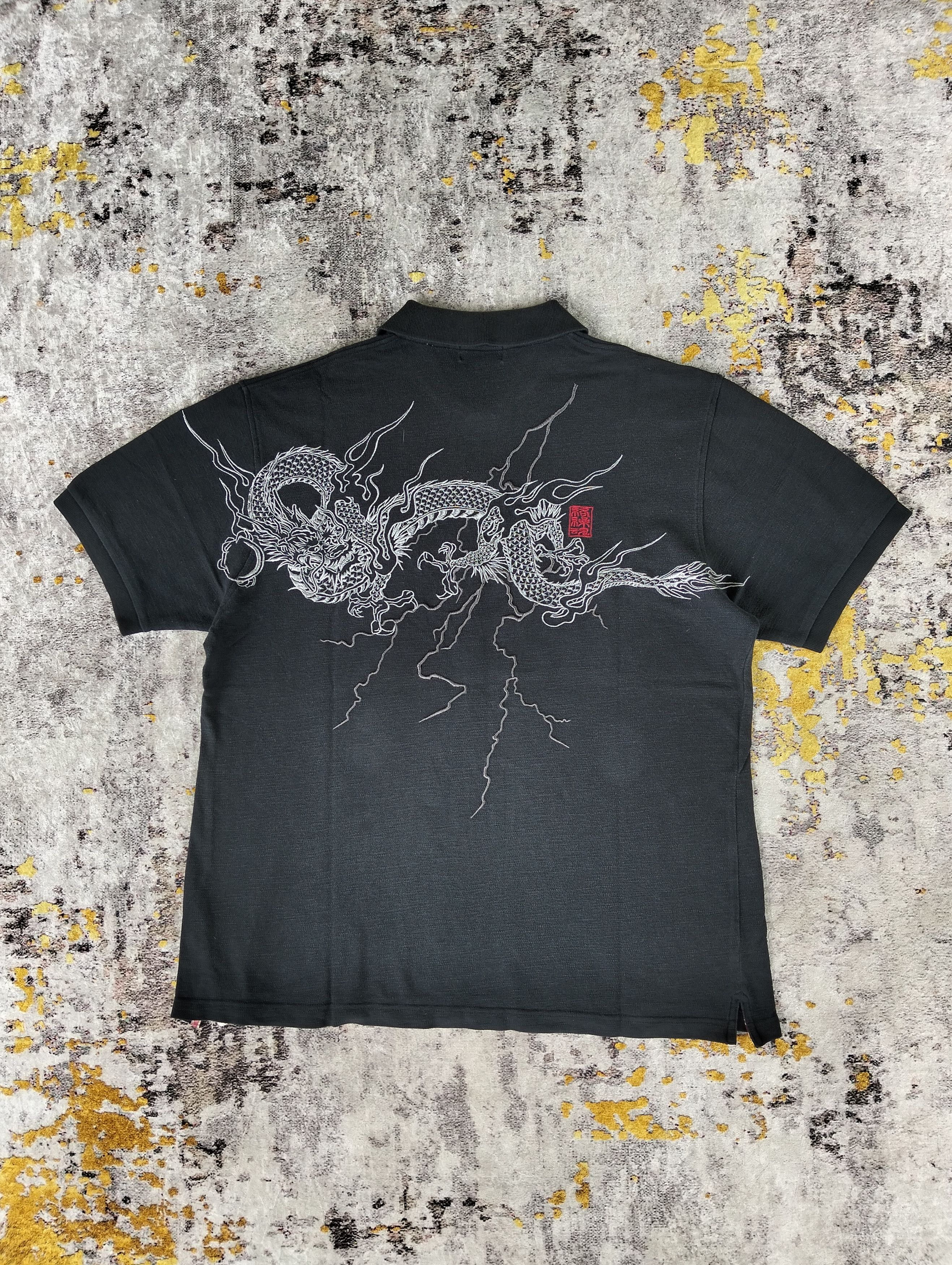 Karakuri Tamashii Karakuri Tamashii Dragon Embroidered Faded Polo Shirt Size US XL / EU 56 / 4 - 1 Thumbnail