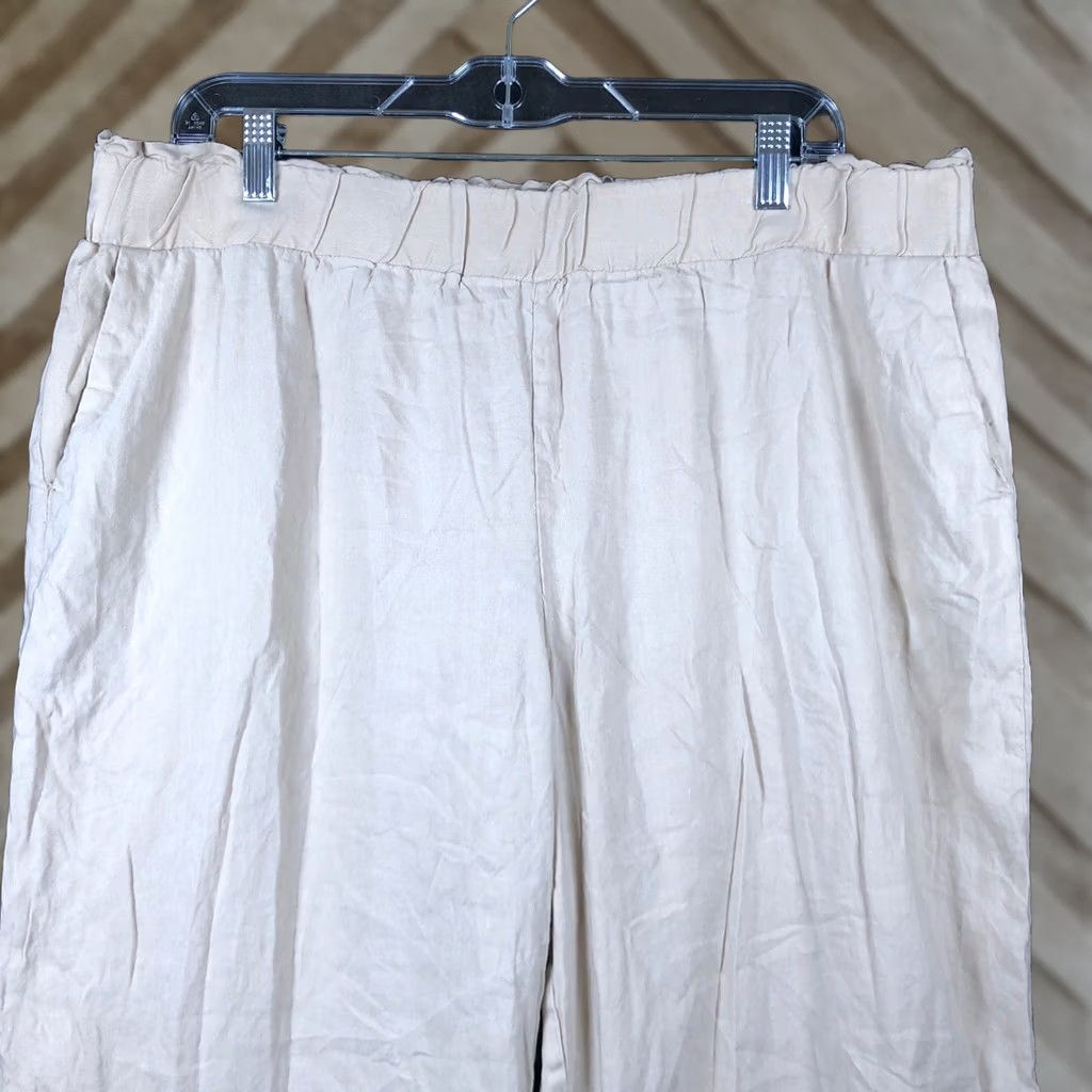 Calvin Klein Calvin Klein Women Pants Tan Pull On High Rise Lined Paperbag Linen Blend XL Size 40" / US 18 - 1 Thumbnail