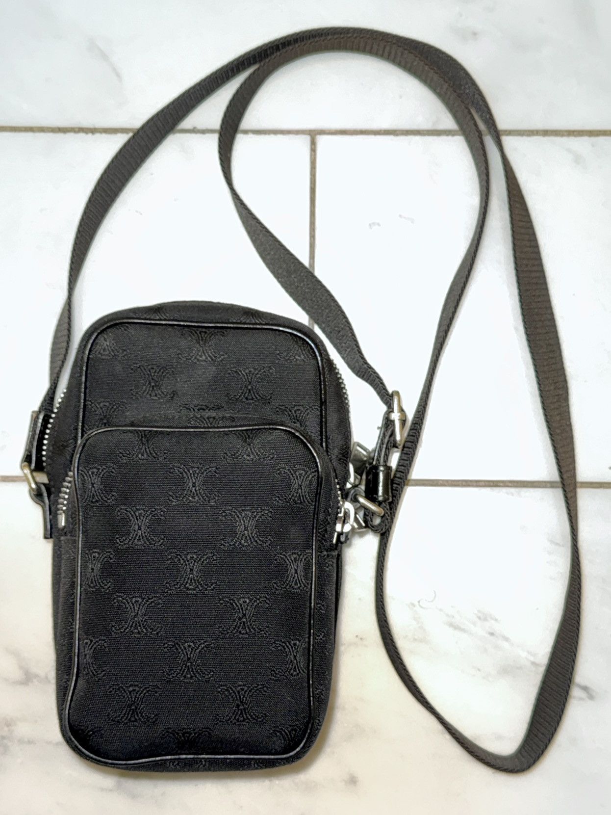 Celine Celine Paris Black Triomphe Monogram Crossbody Messenger Bag Size ONE SIZE - 2 Thumbnail