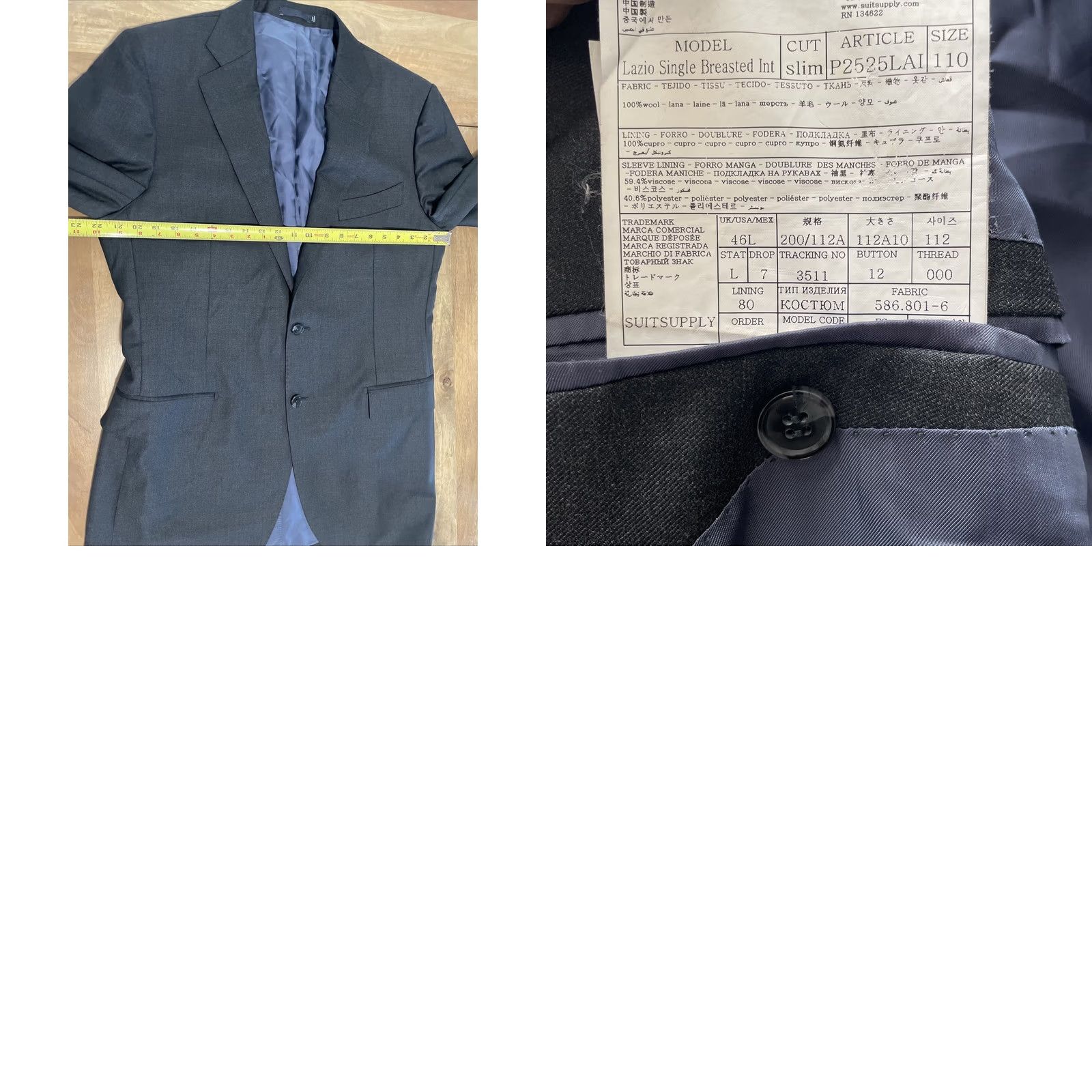 Suitsupply Suitsupply Blazer Lazio Slim Dark Gray Wool Super 110s Vitale Barberis Canonico 44L Mens Size 44R - 9 Thumbnail