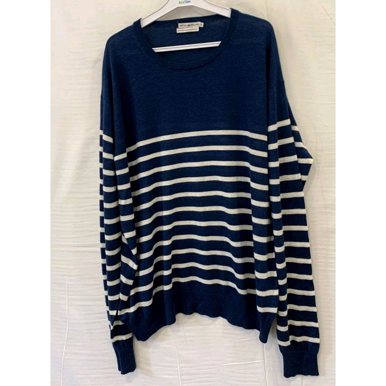 Peter Millar Peter Millar Striped Merino Wool Linen Lightweight Crewneck Sweater XXL Blue Men Size US XXL / EU 58 / 5 - 2 Thumbnail