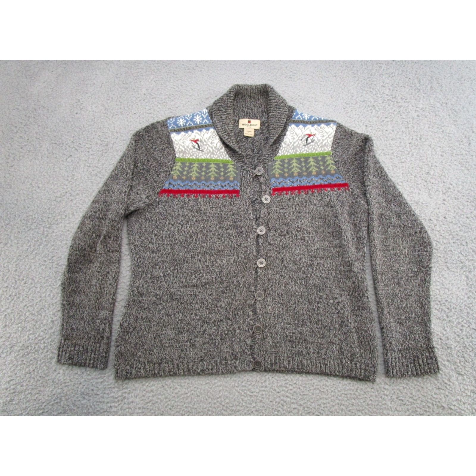 Vintage Woolrich Cardigan Ski Embroidered Woolrich Gray Size L Womens Sweater Cardigan Size L / US 10 / IT 46 - 2 Thumbnail