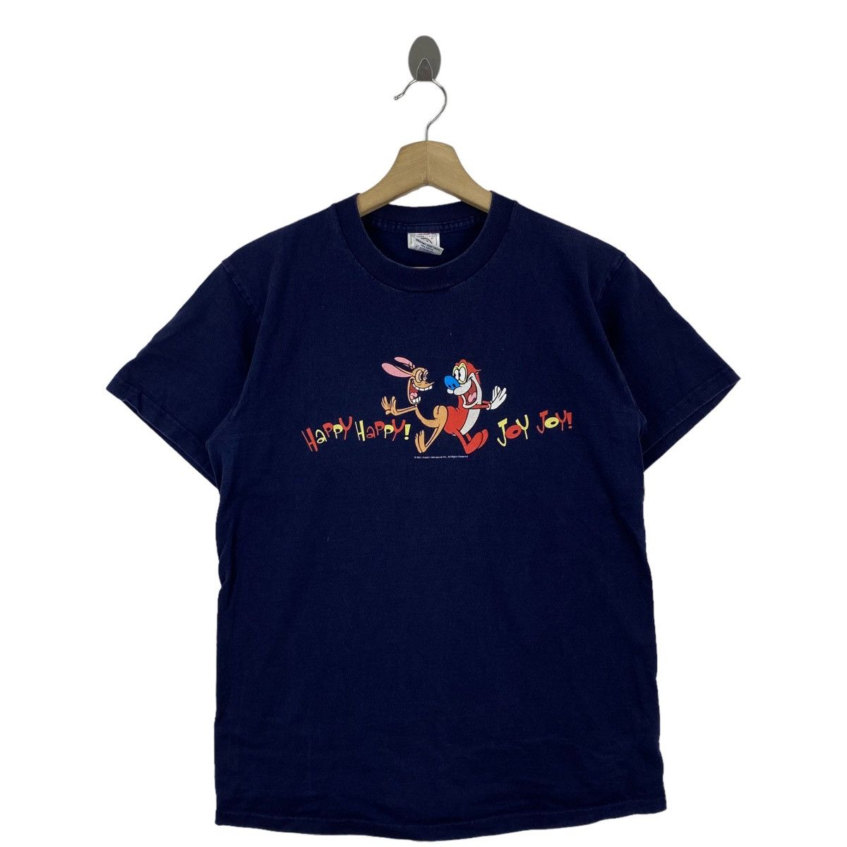 image of Vintage 2001 The Ren & Stimpy Show American Cartoon Print in Navy, Men's (Size Medium)