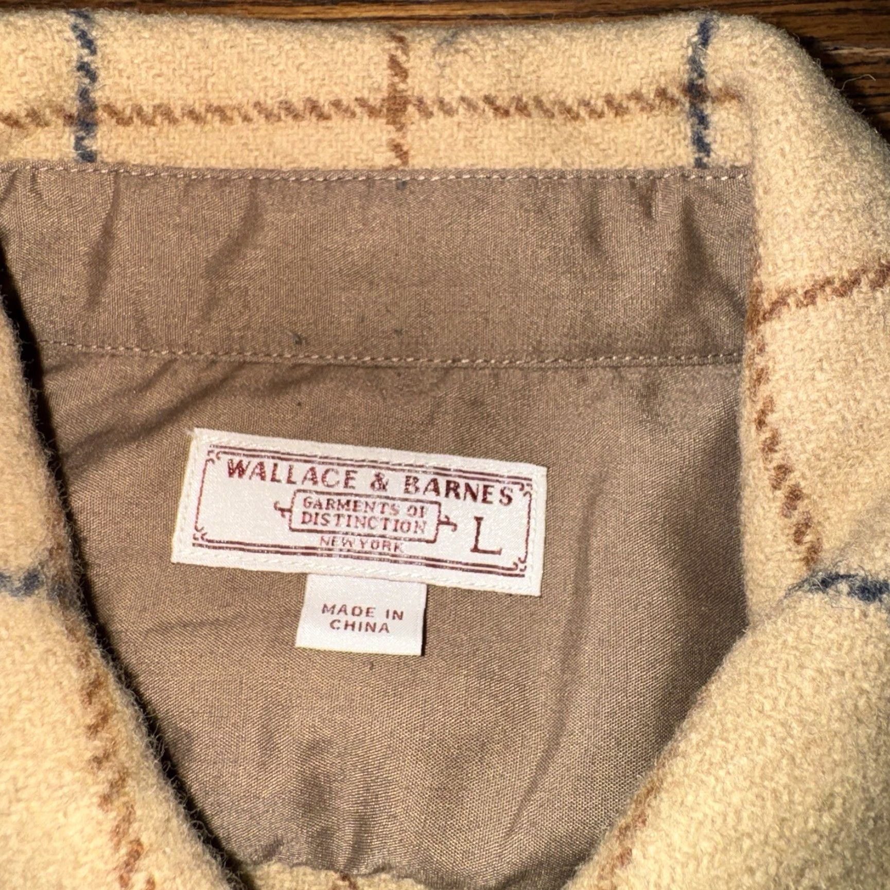 Wallace & Barnes VINTAGE Wallace & Barnes Mens Large Flannel Shirt Jacket Beige Wool Plaid Tweed Shirt Jacket Mens L Size US L / EU 52-54 / 3 - 3 Thumbnail