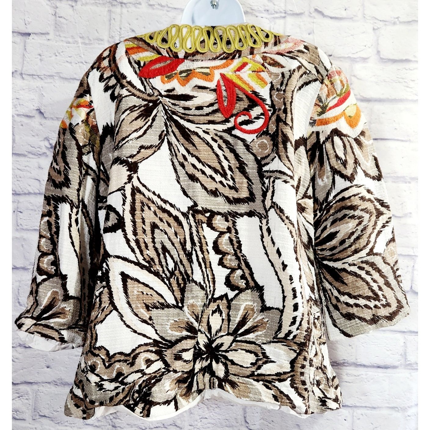 Other VTG Chico's Tan Orange Floral Hook & Eye Blazer 3 XL Lined Size XL / US 12-14 / IT 48-50 - 4 Thumbnail