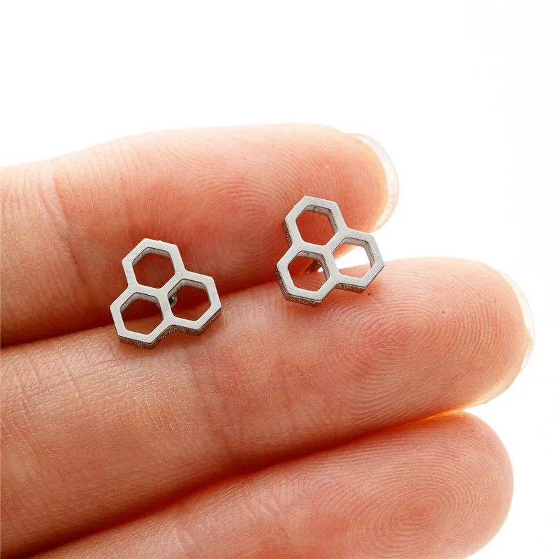Jewelry Mini Honeycomb Stud Earrings Charm Earring Gift Size ONE SIZE - 1 Thumbnail
