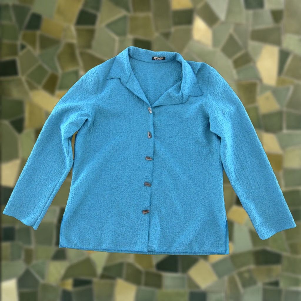 Vintage Softwear Blouse Women XL Blue Stretch Long Sleeve Button Down Shirt Size XL / US 12-14 / IT 48-50 - 1 Thumbnail
