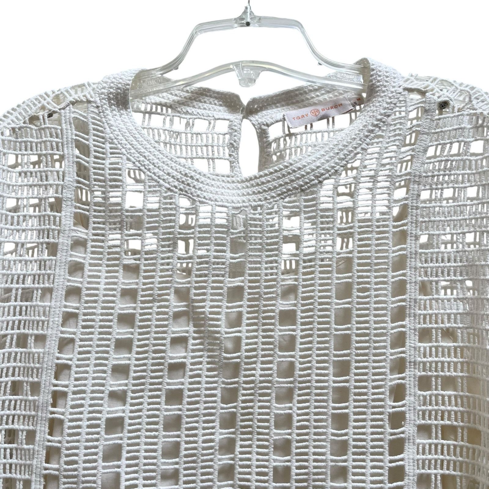Tory Burch Tory Burch Ivory Open Knit Crochet Lace Short Sleeve Top Size M / US 6-8 / IT 42-44 - 3 Thumbnail