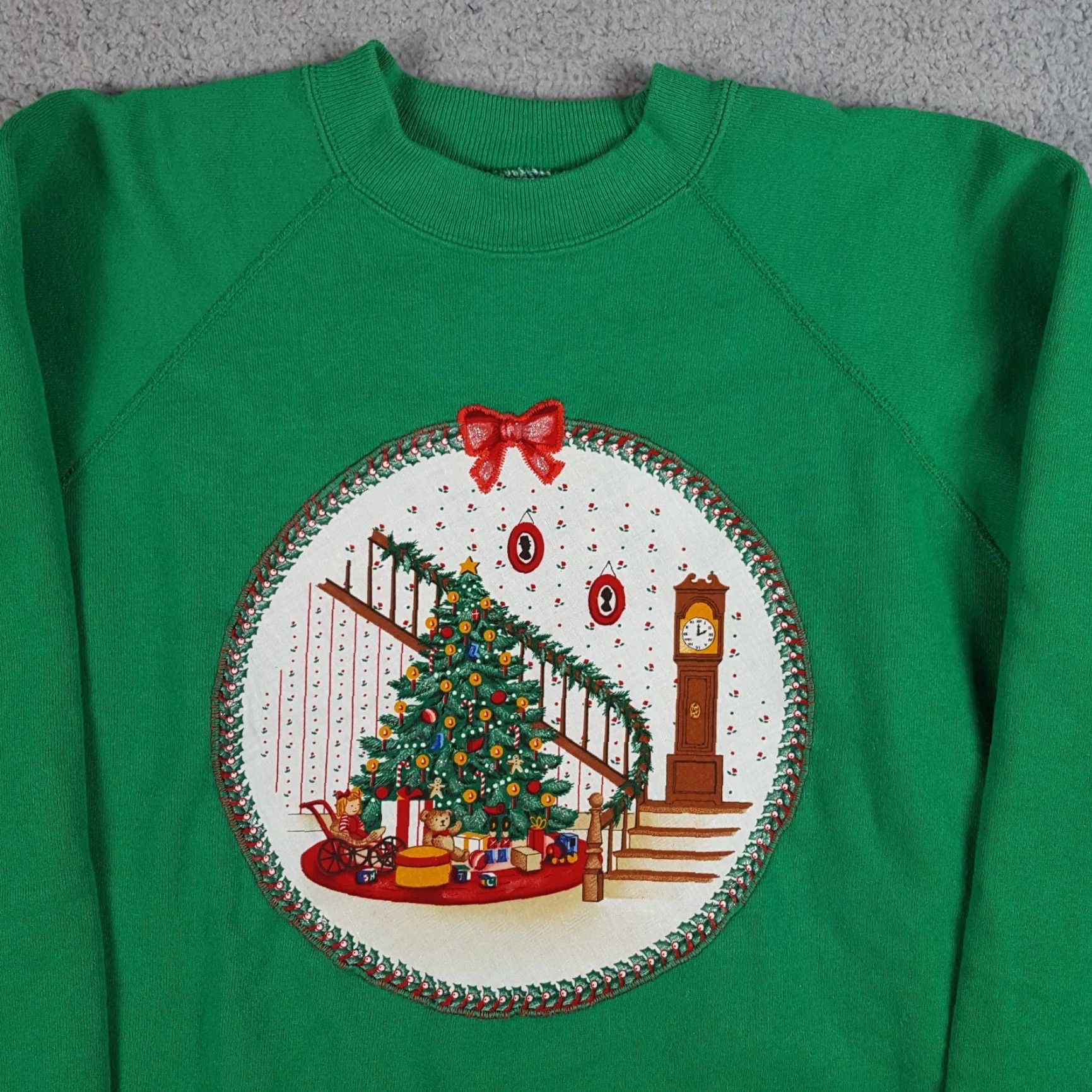 Hanes Vintage 80s Christmas Tree Clock Sz L Pullover Crewneck Sweatshirt Ugly Sweater Hanes Mens Regular Green Cotton Polyester Cotton Blend Size US L / EU 52-54 / 3 - 2 Thumbnail
