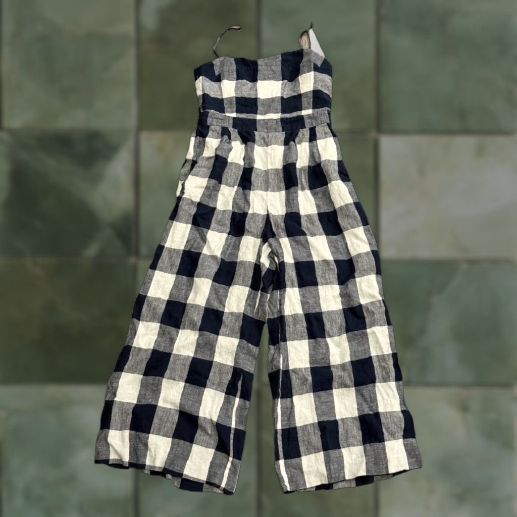 J.Crew VINTAGE J. CREW Gingham Women's Jumpsuit Size 2 Linen Navy/White One-Piece Size 26" / US 2 / IT 38 - 1 Thumbnail