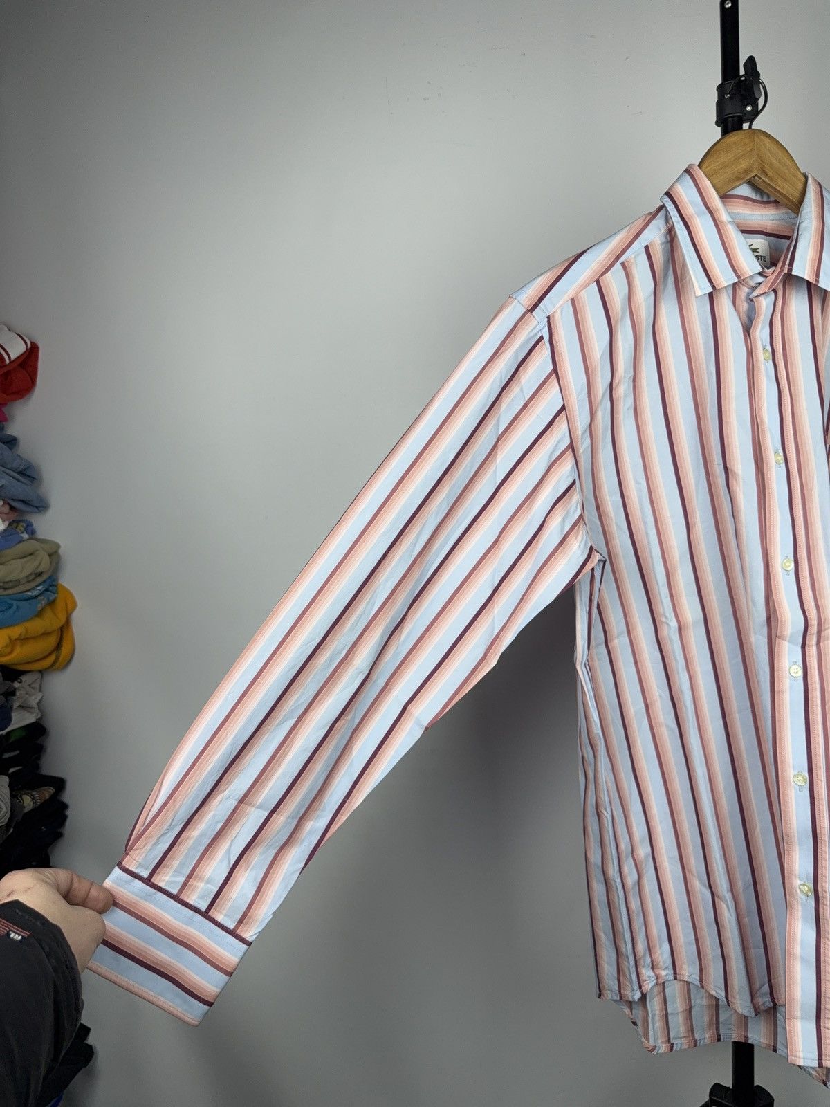 Lacoste 90s Lacoste Striped Button Up Shirt 39 M Blue Pink Vintage Size US M / EU 48-50 / 2 - 9 Thumbnail