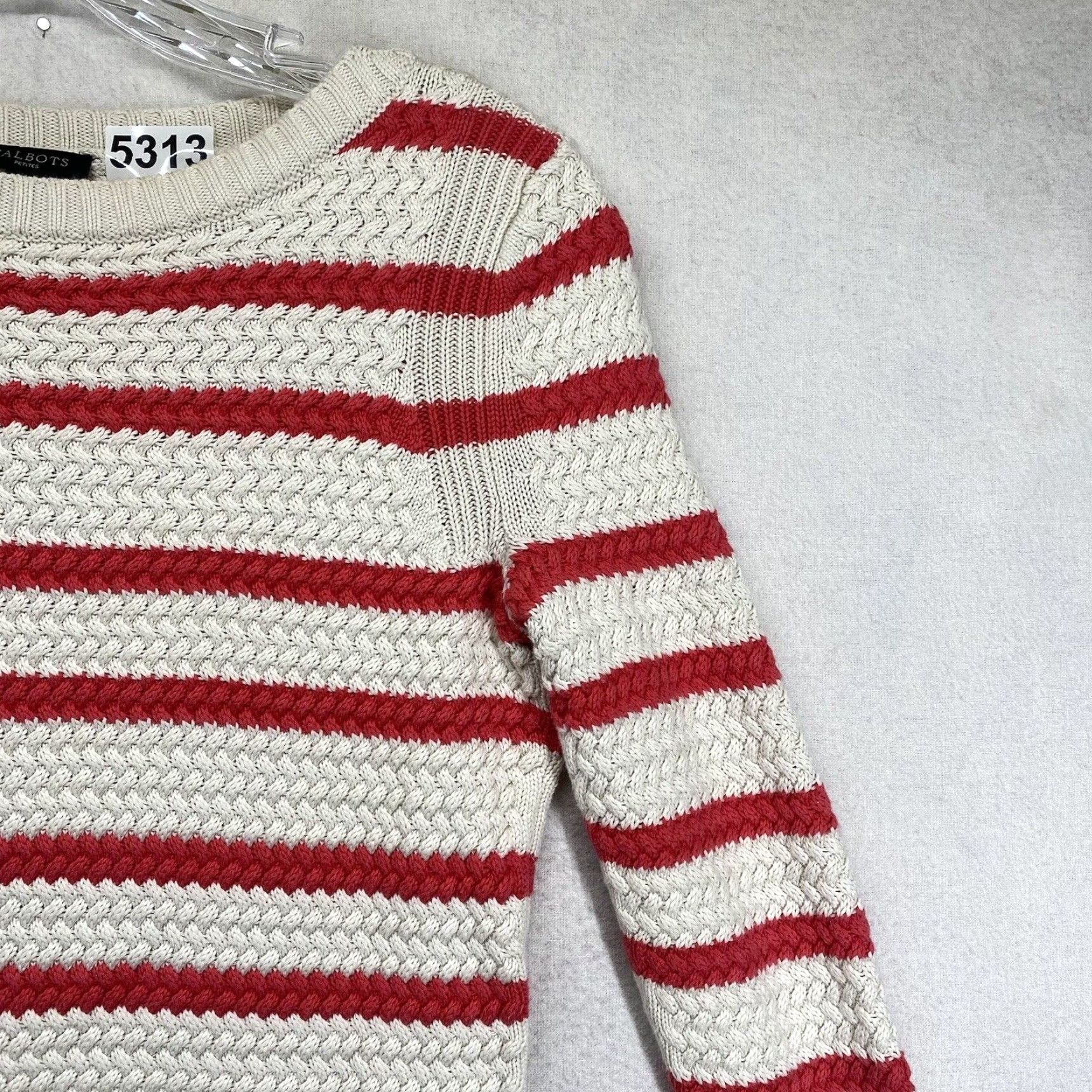 Talbots Talbots Women’s Sweater Red & White Striped Cable Knit Petite Thick Knit Womens Size S / US 4 / IT 40 - 7 Thumbnail