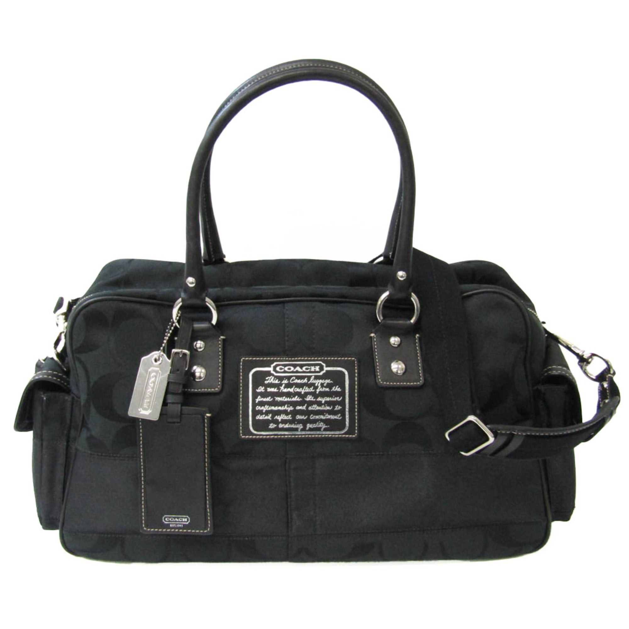 image of Coach Signature F77179 Women,men Leather,canvas Boston Bag,shoulder Bag Black, Women's