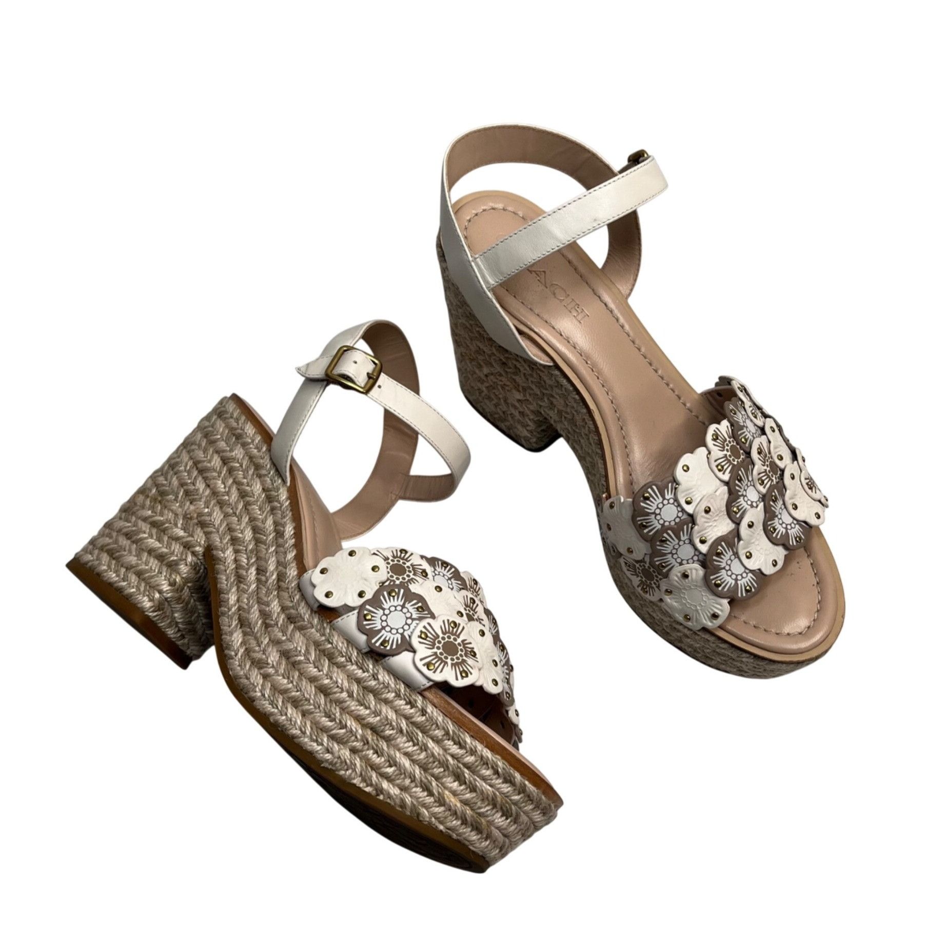 Coach Coach Womens Jae Leather Floral Espadrille Wedge Sandals Siz Size US 10 / IT 40 - 1 Thumbnail