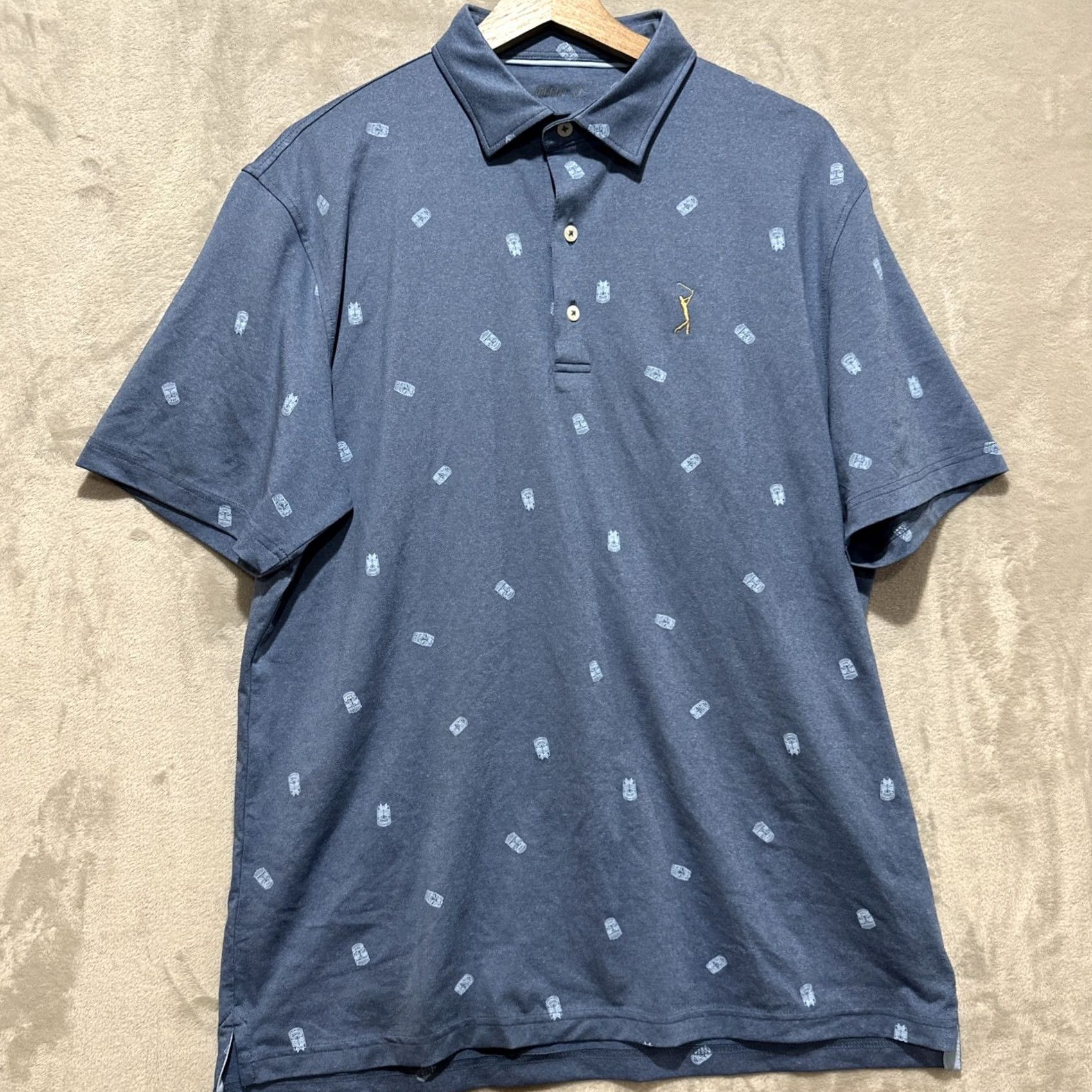johnnie-O Johnnie-O Okie Polo Shirt Short Sleeve L Embroidered Logo Tiki Print Blue Mens Polo Size US L / EU 52-54 / 3 - 2 Thumbnail