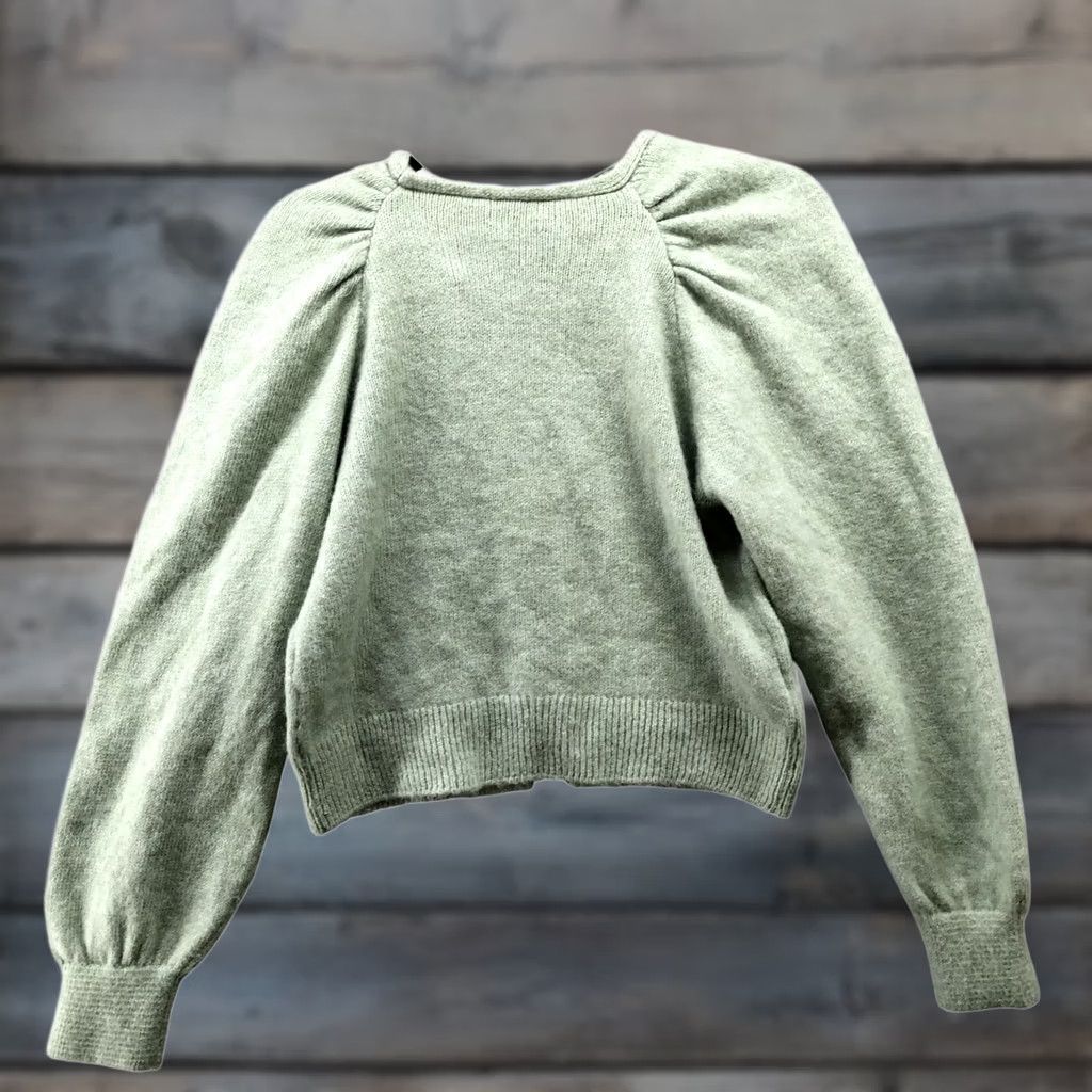 Mango Mango Cardigan Puff Sleeve Womens M Sage Green Pearl Button V-Neck Soft Knit Lightweight Counter Size M / US 6-8 / IT 42-44 - 1 Thumbnail