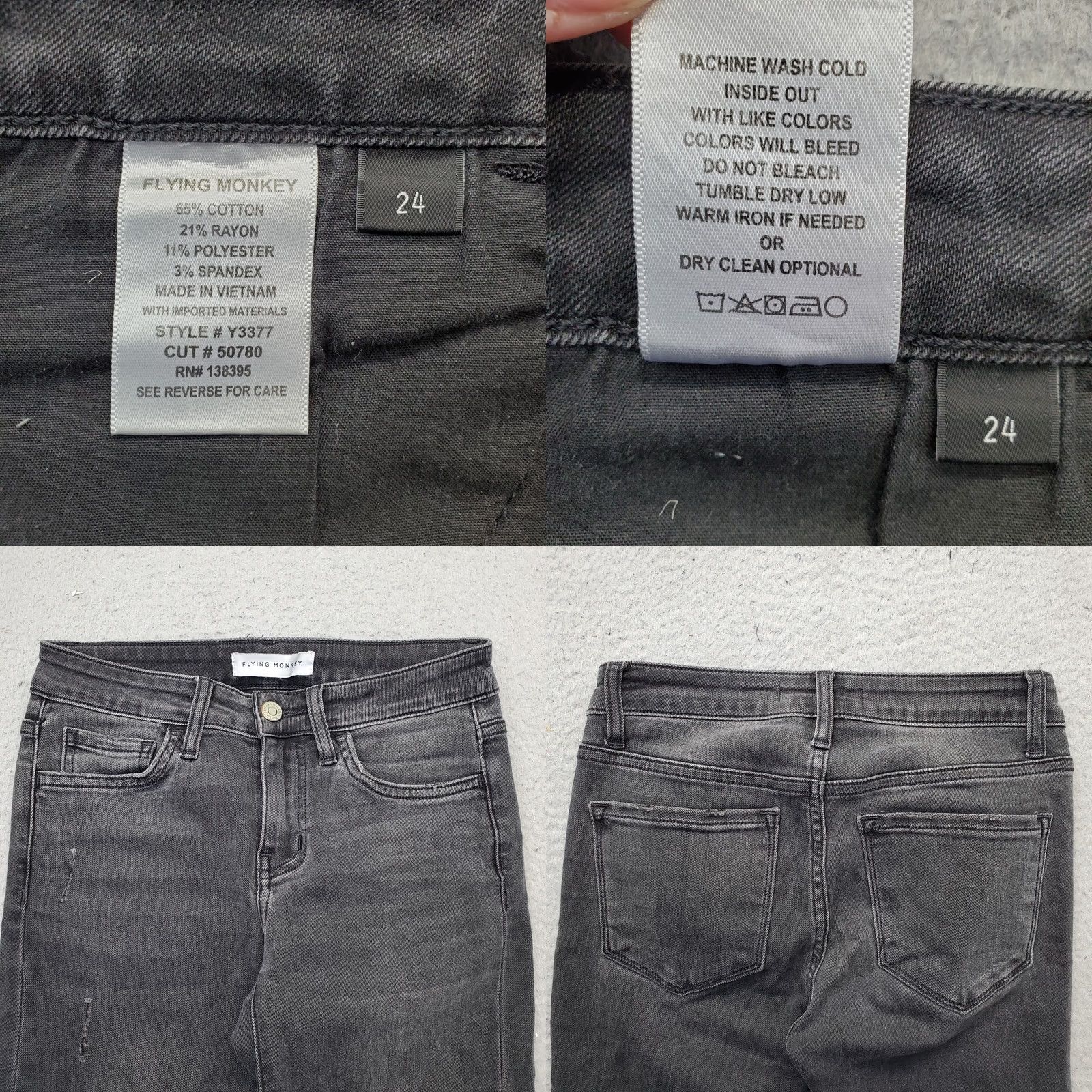 Vintage Flying Monkey Jeans Womens 24 Gray Denim Distressed Comfort Skinny Leg Raw Hem Jeans Size 42" / US 20 - 8 Thumbnail