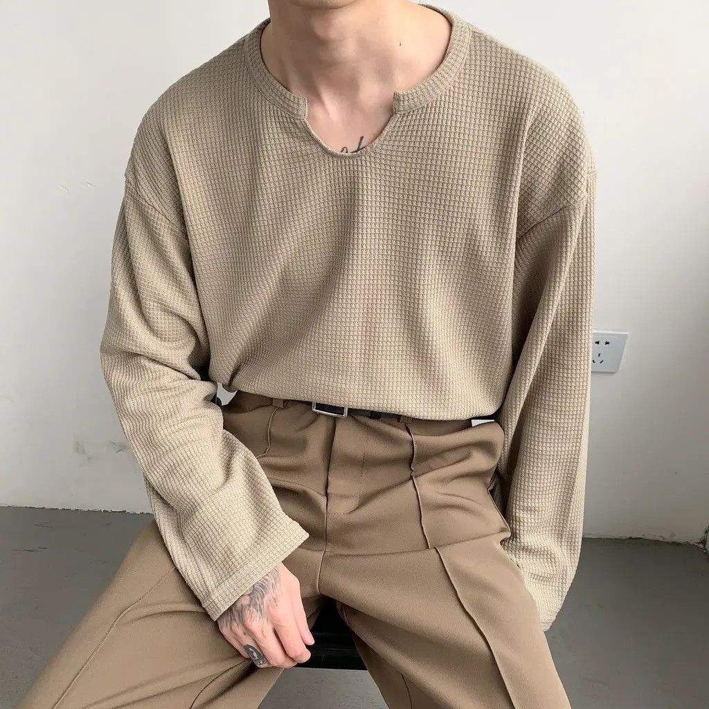 image of Vintage Korean Style Fashion Transparent Sweater in Grey, Men's (Size Medium)
