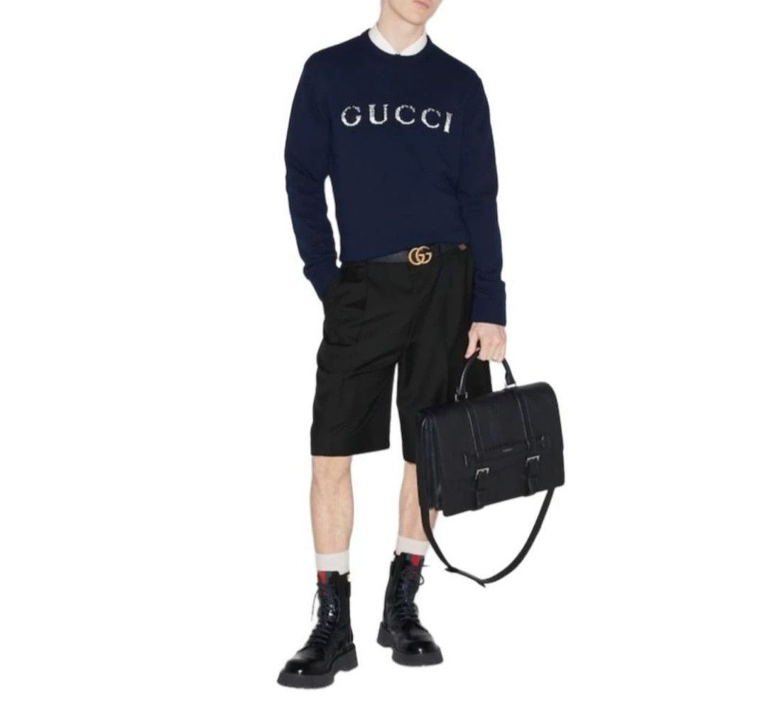 Gucci Gucci Men's Navy Letter Intarsia Wool Sweater Size US M / EU 48-50 / 2 - 7 Thumbnail
