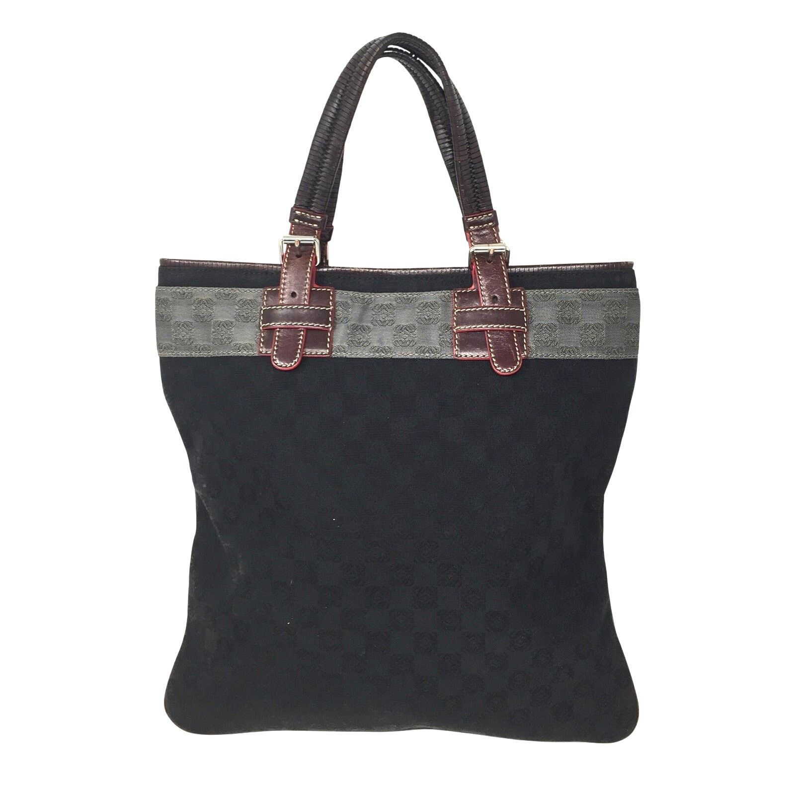 Loewe LOEWE - Leather-Trimmed Anagram Canvas Tote Black & Gray Size ONE SIZE - 1 Thumbnail