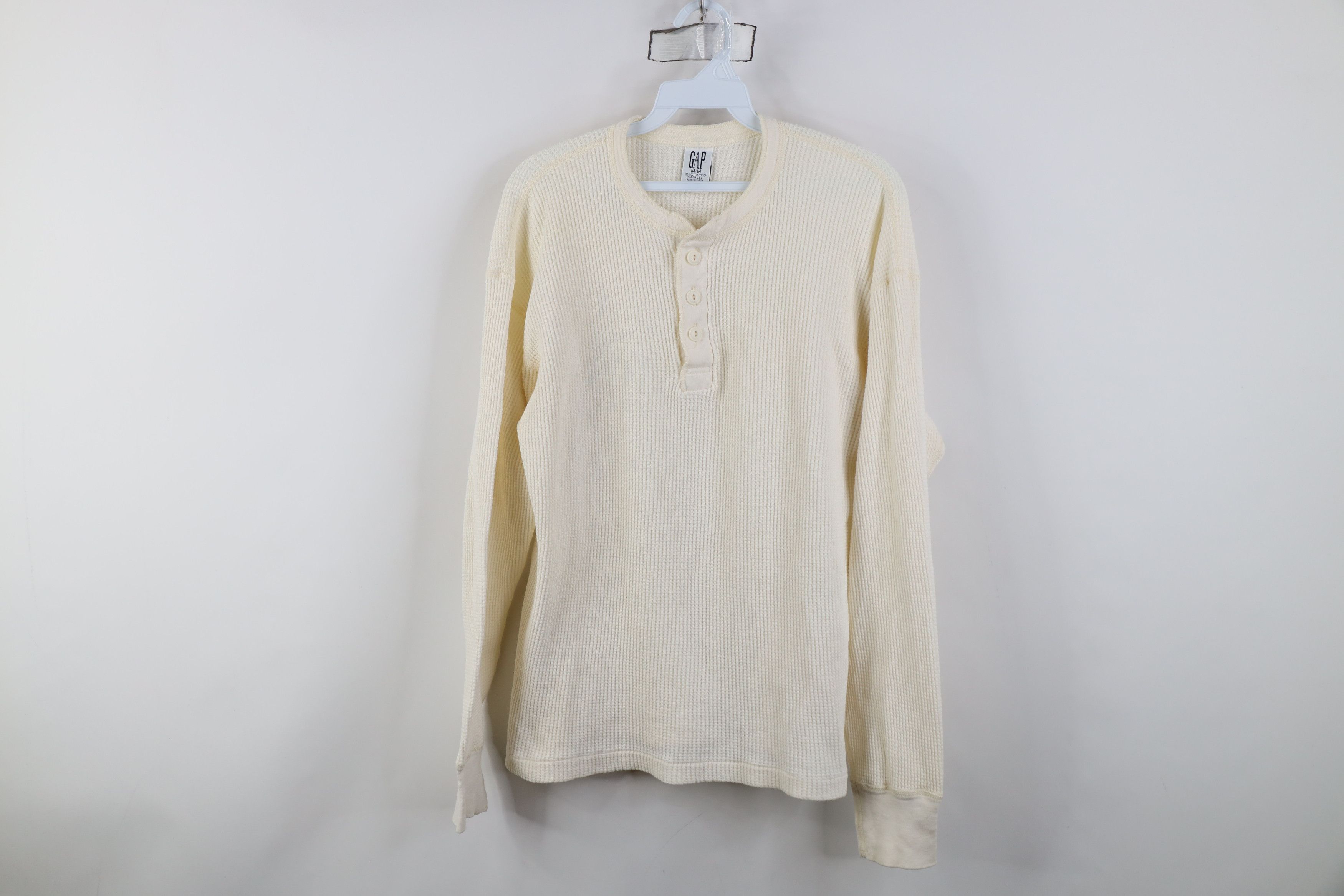 Vintage 90s Gap Waffle Long Sleeve Henley T-Shirt Cream USA