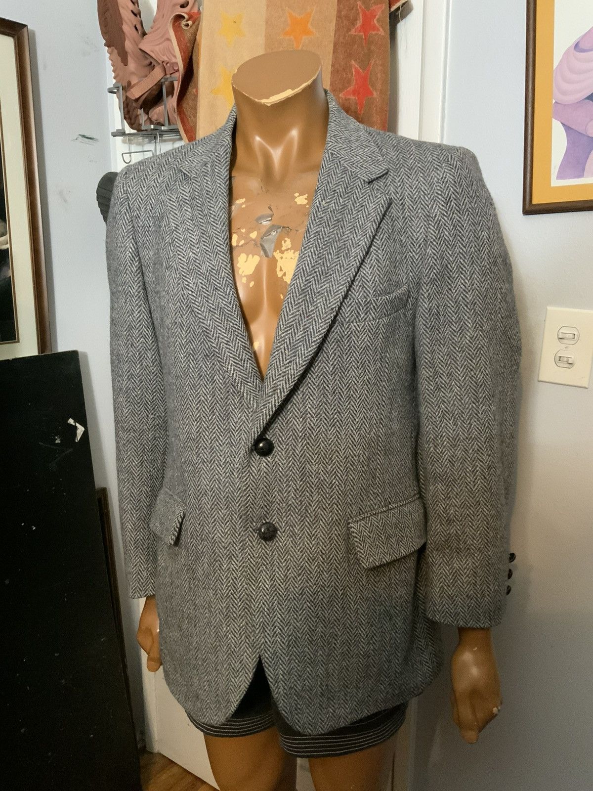 Harris Tweed VTG Harris Tweed Handwoven Wool Herringbone Blazer Jacket Size 42R - 12 Thumbnail