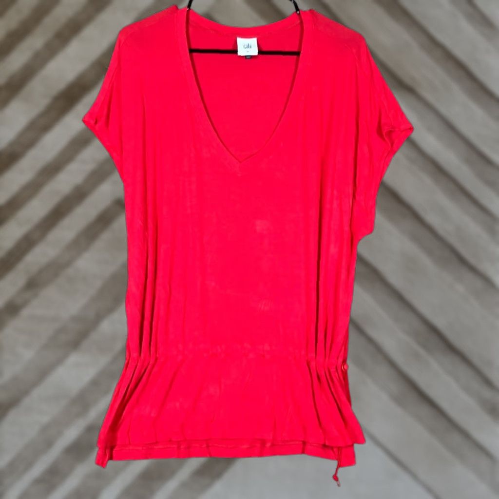 Vintage CAbi Blouse Women's Red Short Sleeve V-Neck Stretch Drop Waist Size M / US 6-8 / IT 42-44 - 1 Thumbnail