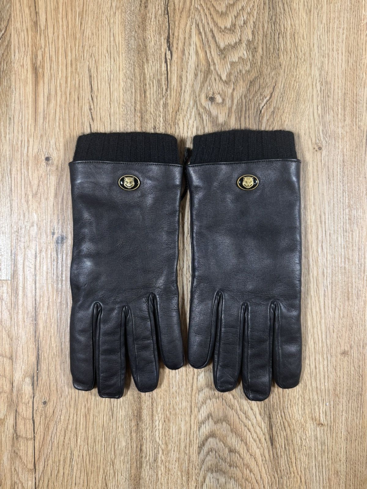 Gucci Gucci Tiger Head Nappa Leather & Cashmere Gloves – Black Size ONE SIZE - 3 Thumbnail