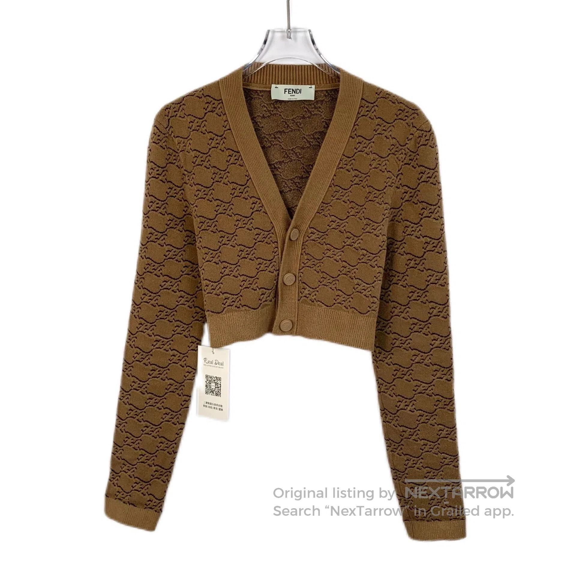 Fendi fendi brown patterned v-neck knit cardigan. Size US M / EU 48-50 / 2 - 1 Thumbnail
