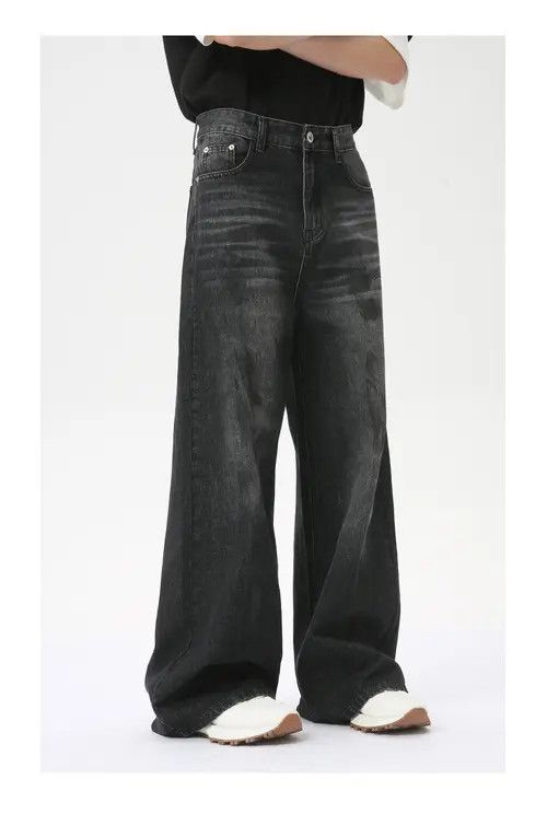 Jean Street fashion dirty dyed straight jeans trendy y2k Size US 32 / EU 48 - 3 Thumbnail