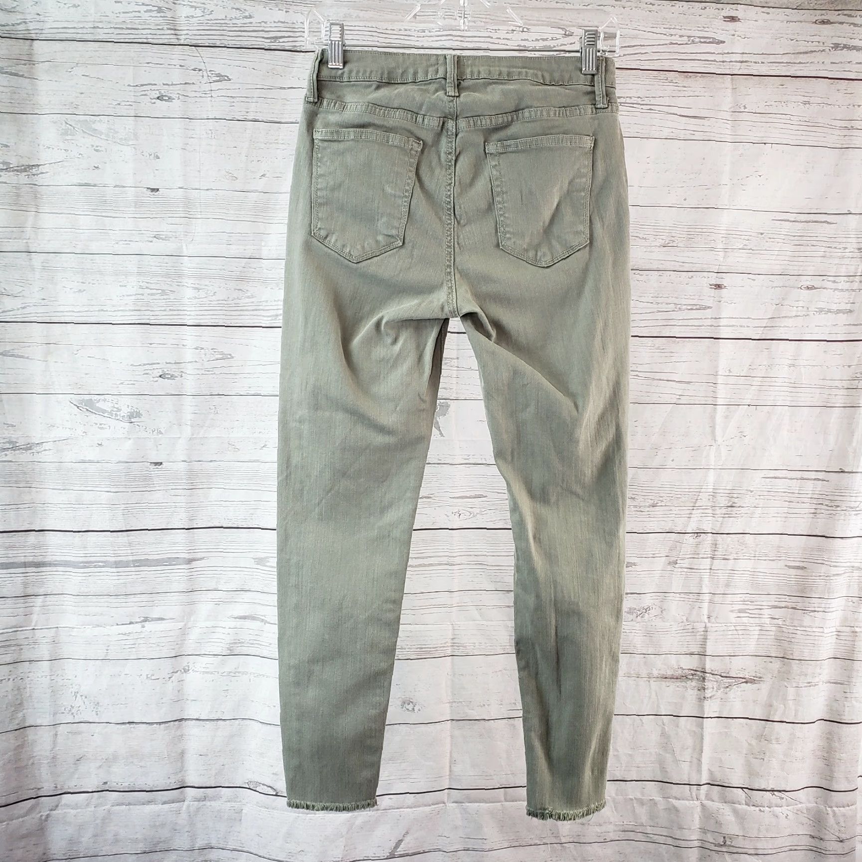 Vintage JUST BLACK Womens Skinny Cropped Jeans Sz 27 Green Distressed Raw Hem Mid Rise Denim Cotton Blend Crosscheck Zip Inseam 25.5in Women's Jeans Size 27" / US 4 / IT 40 - 3 Thumbnail