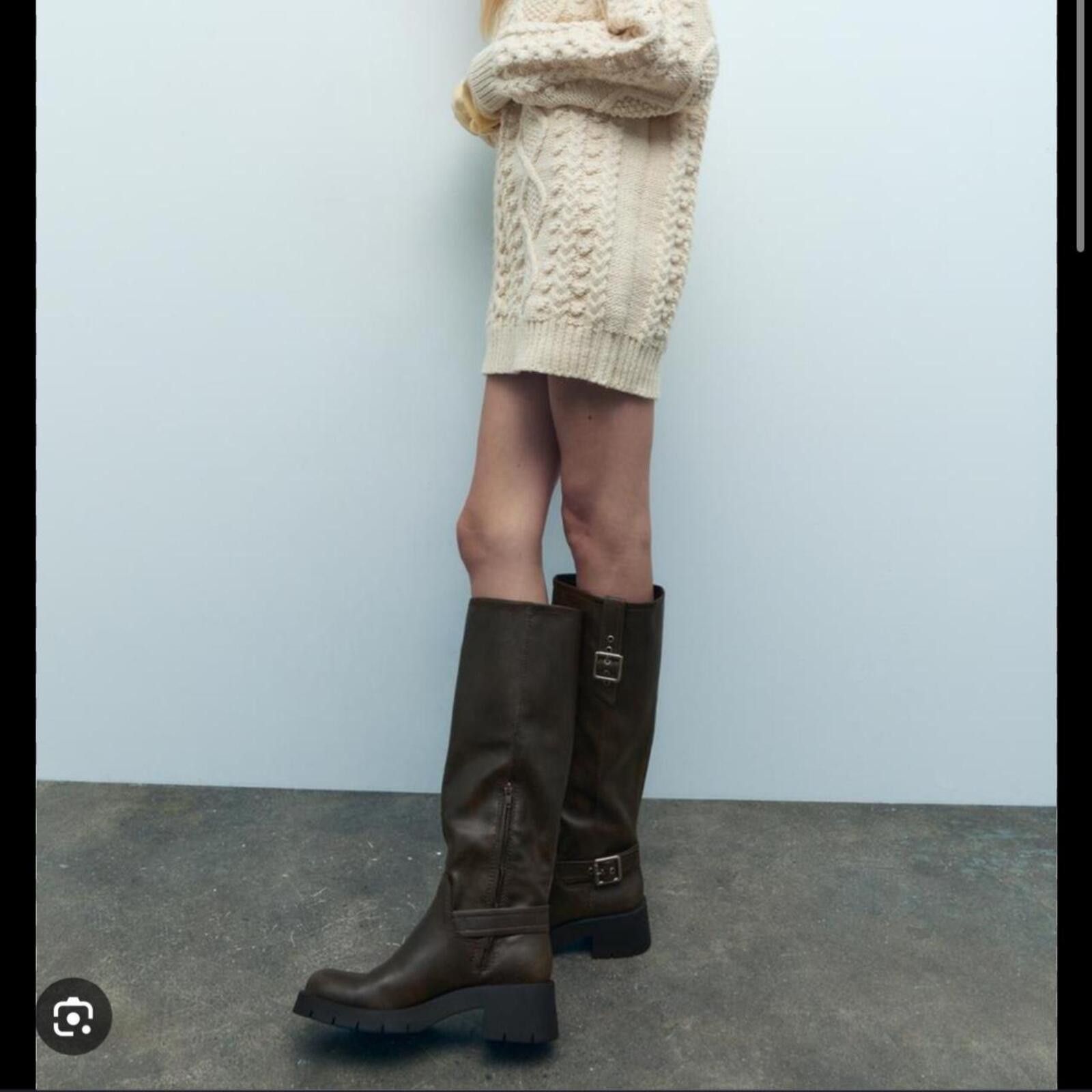 Zara Zara Brown leather knee high boots with buckle detail Size US 9 / IT 39 - 3 Thumbnail