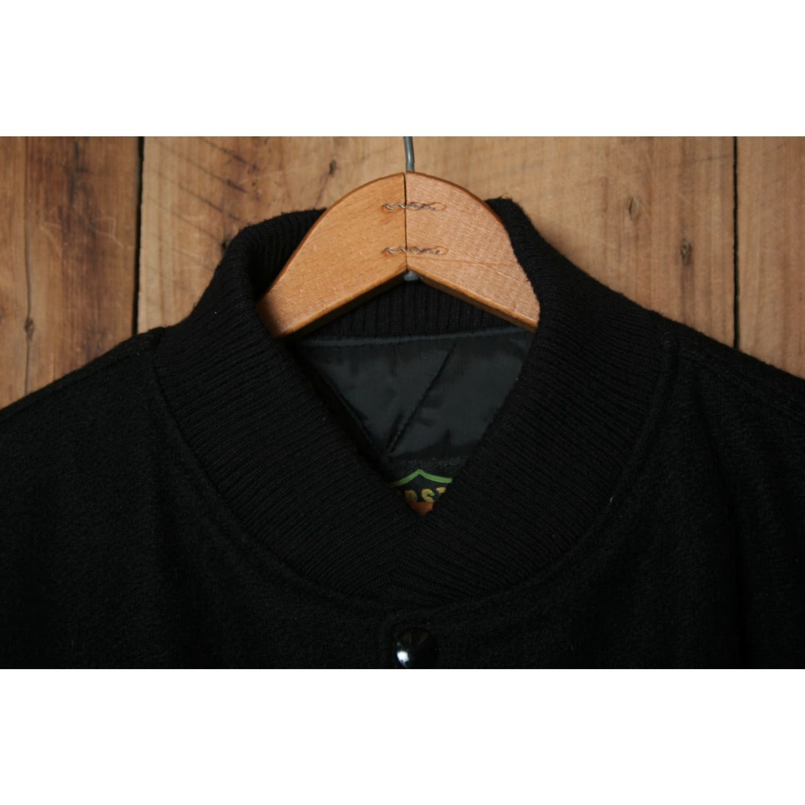 Vintage INTERSTATE Bomber Jacket Wool Blend Leather USA Flag Embroidered Sz M (Fits L) Mens Jacket Black Size US M / EU 48-50 / 2 - 4 Thumbnail