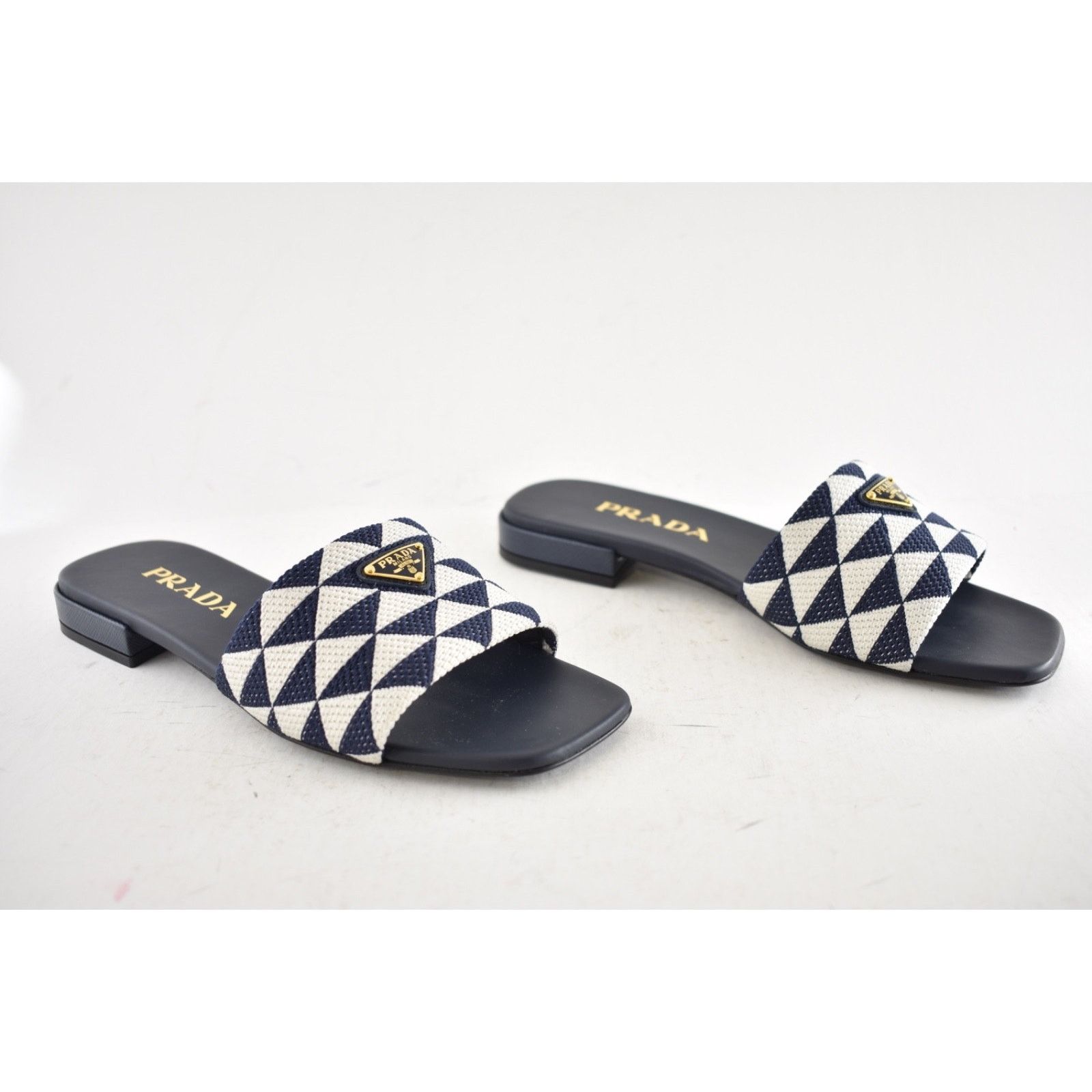 Prada Prada Jacquard Triangle Logo Baltico Talco Blue White Slide Size US 6 / IT 36 - 4 Thumbnail