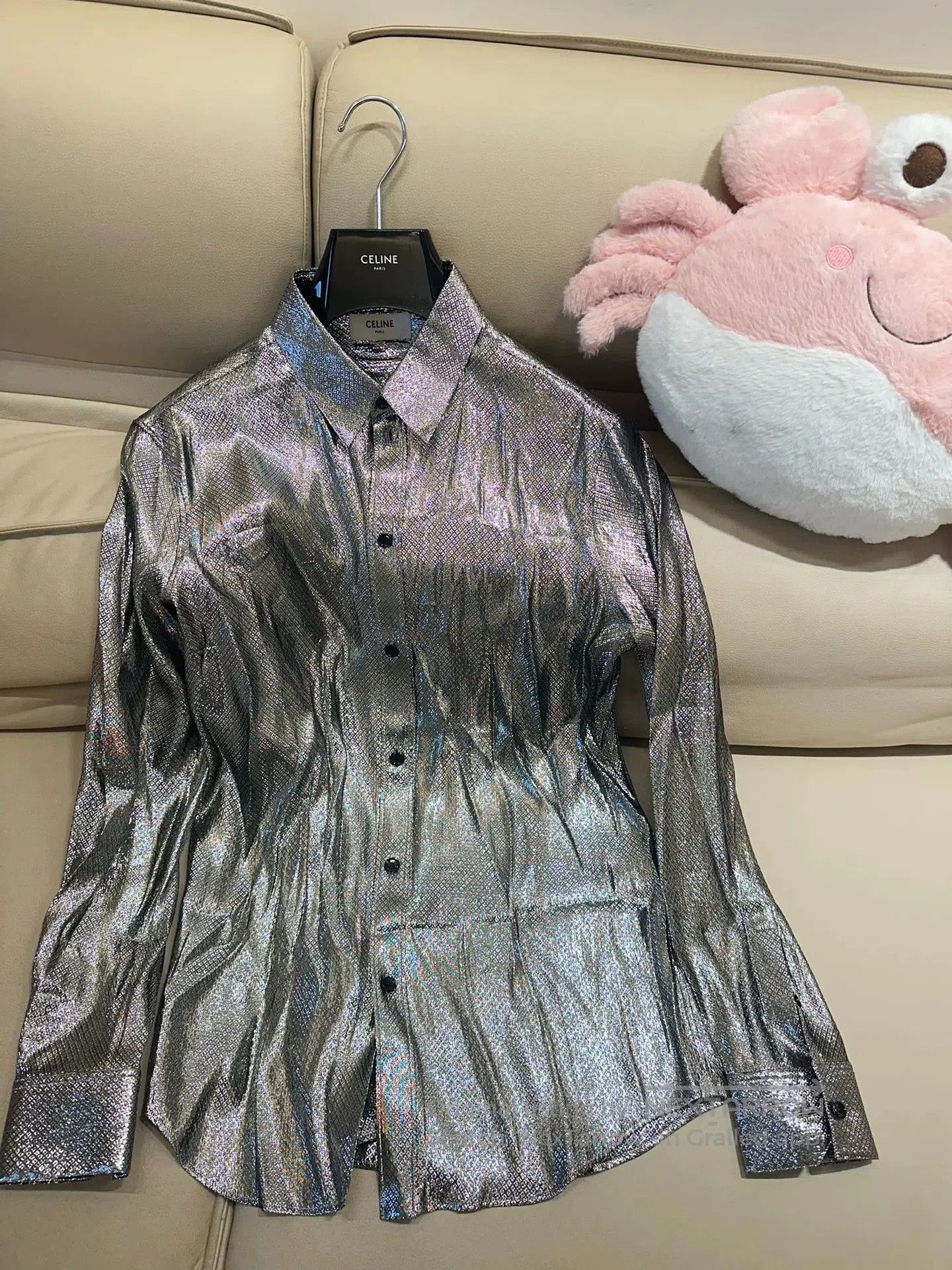 Celine Celine Silver Snake Print Silk Shirt. Size US XXS / EU 40 - 1 Thumbnail