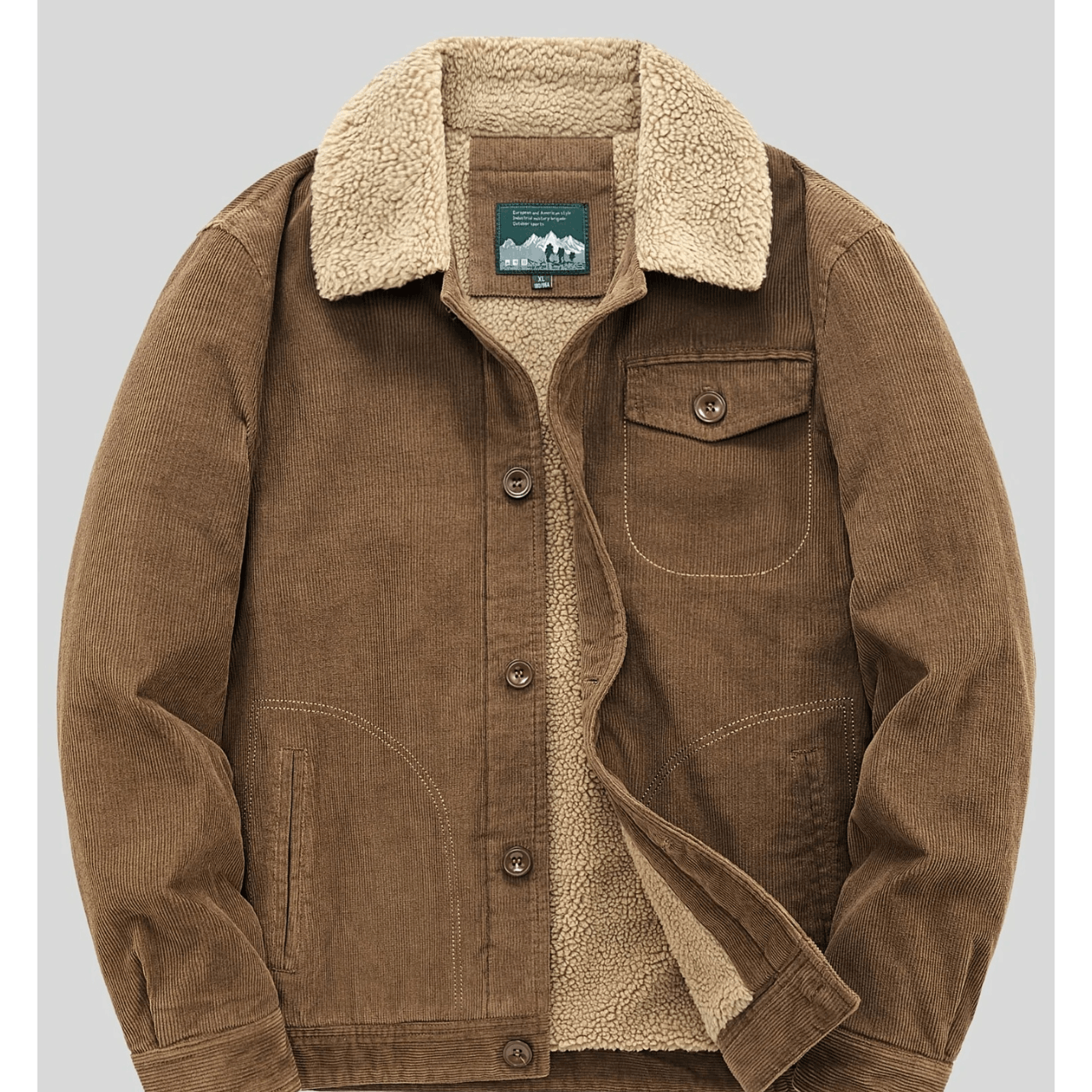 image of Xxs-6Xl Men Cotton Pad Jacket Warm Corduroy Coat Winter Gift in Brown (Size Medium)