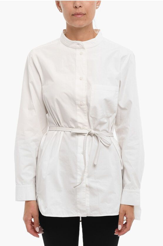 image of YVES Salomon Cotton Shirt With Mandarin Collar And Belt in White, Women's (Size 2XS)