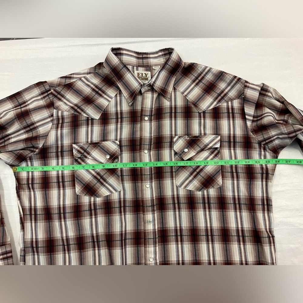 Other ELY Cattleman Western Yoke Pearl Snap Brown Plaid Shirt Size US XL / EU 56 / 4 - 6 Thumbnail